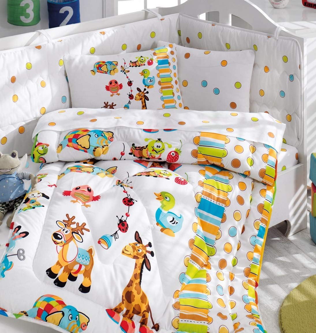 OZINCI 100% Cotton Baby Boys Bedding Set - 6 Piece Nursery Crib Set with Comforter, Sheet & Pillowcases | Soft & Breathable Multi Animal Print | Perfect for Newborns, Infants & Toddlers | Ideal for Cribs, Bassinets & Daycare Use