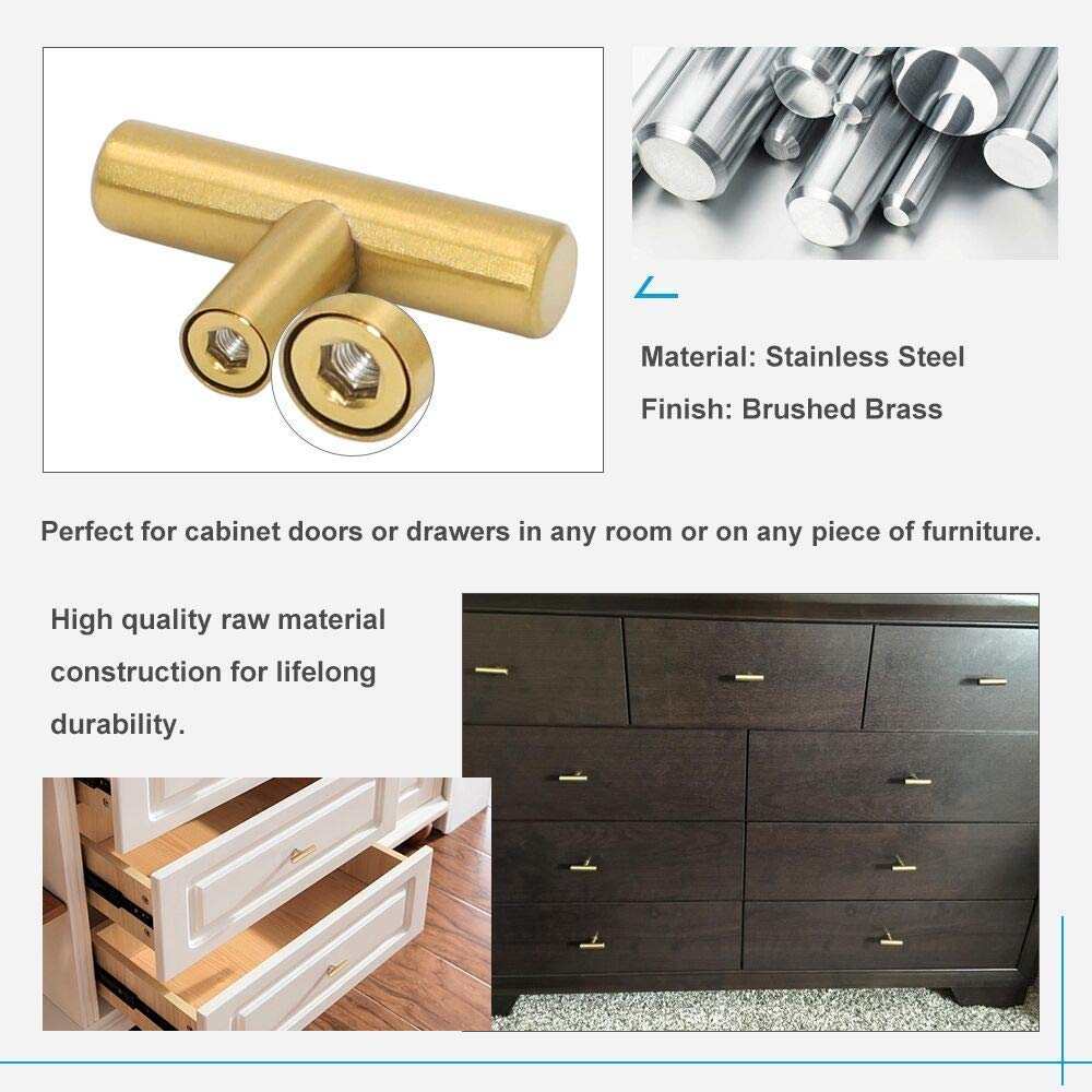 LONTAN 12 Pack Brushed Gold Cabinet Knobs - Modern Stainless Steel Kitchen & Bathroom Hardware - Dresser Drawer Handles for Home & Office Furniture (Perfect for Cabinets, Wardrobes, Dressers & Storage Units)