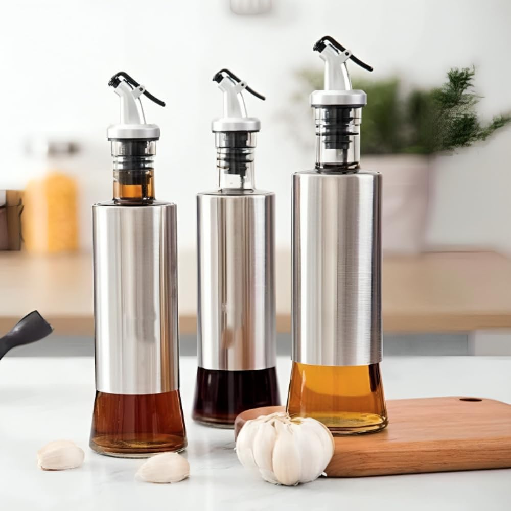 Premium Stainless Steel Oil Dispenser Bottle for Kitchen - Olive Oil & Vinegar Dispenser with Drip-Free Spout, 250ml Cooking Oil Container, Perfect for Salad Dressing, Baking & Gourmet Cooking | Essential Kitchen Tool for Home Chefs & Food Enthusiasts