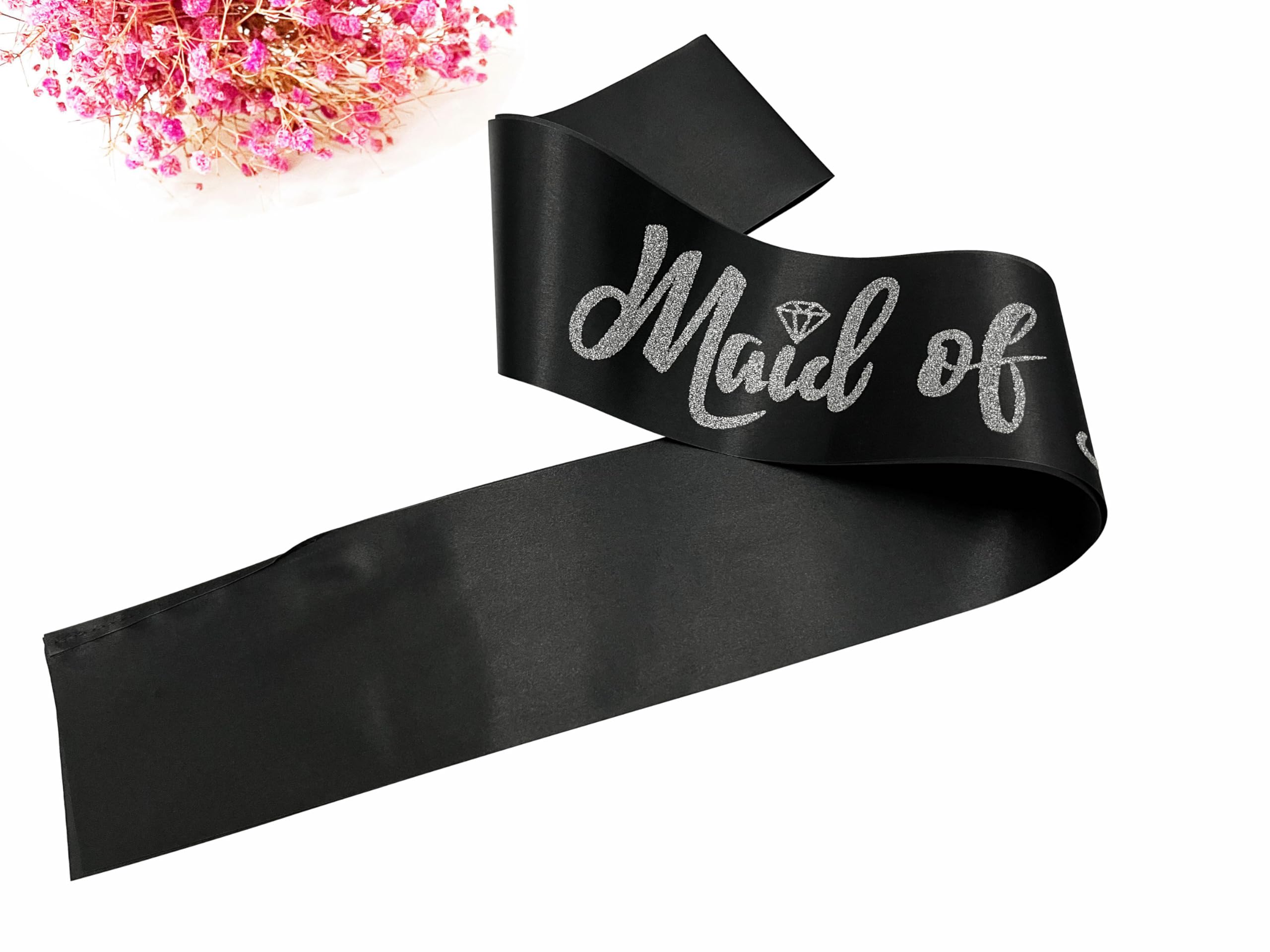Bachelorette Party Sash - Black with Silver Glitter 'Maid of Honor' Lettering - Bridal Shower & Wedding Party Accessories - Perfect for Engagement Gifts & Bridesmaid Celebrations