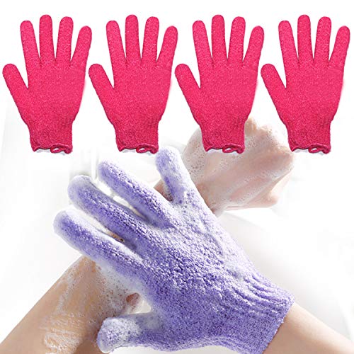 2-Pair Exfoliating Body Gloves for Deep Cleansing & Dead Skin Removal - Premium Bath Scrub Wash Mitts with Lanyard - Skin Massage Sponge & Loofah Towel for Luxury Spa Experience (Red) - Perfect for Shower, Bath & Skincare Routine