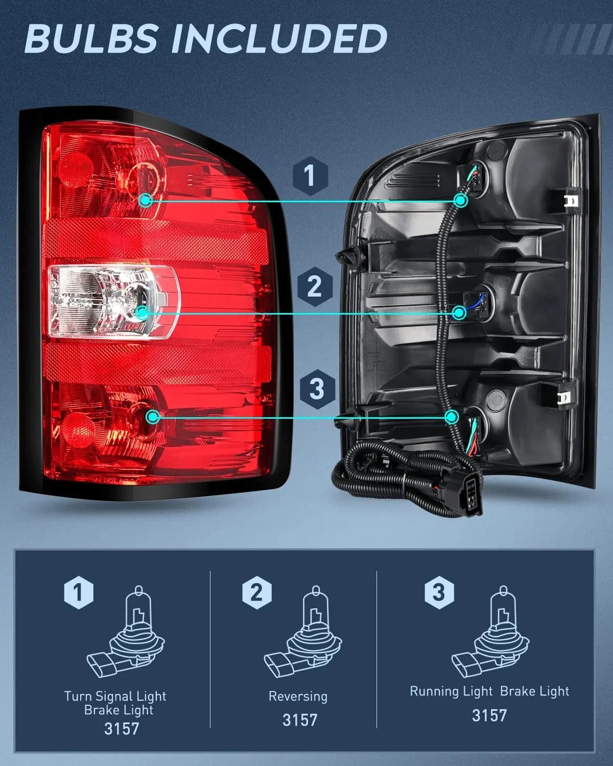 2007-2014 Chevy Silverado 1500/2500HD/3500HD & GMC Sierra 3500HD Passenger Side Tail Light Assembly with Bulbs and Wiring Harness - Replacement Rear Lamp for Improved Visibility and Safety