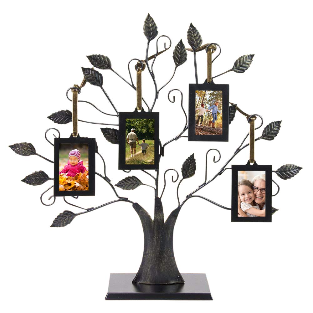Family Tree Photo Frame - 4 Hanging Wall Decor for Home & Office