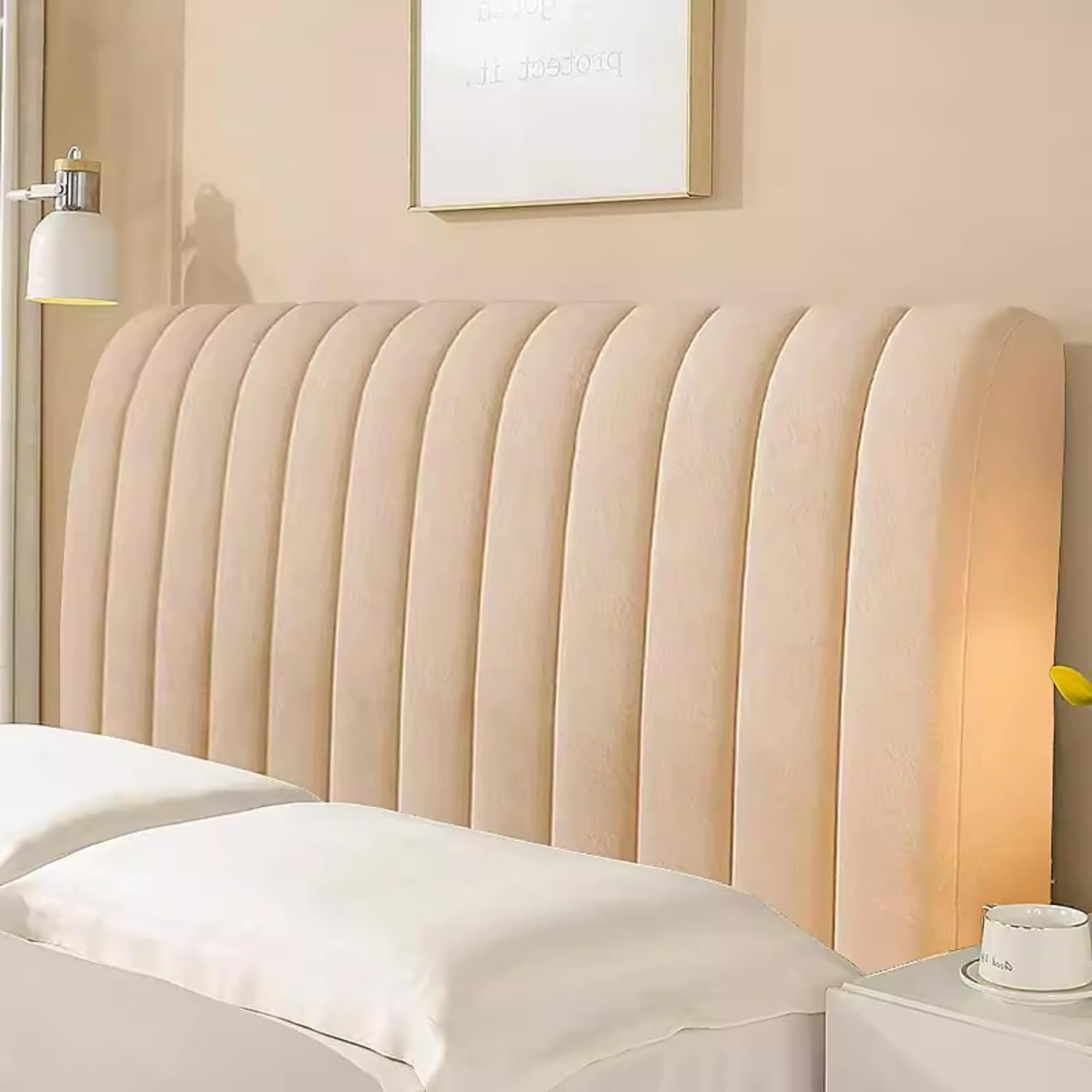 Velvet Headboard Cover - Full, Queen & King Size - Quilted Thickened Cotton Fill Dustproof Protector for Bed Headboard Decoration (Khaki, 200cm/78in) - Perfect for Bedroom Makeover, Hotel Style Upgrade & Dust Protection