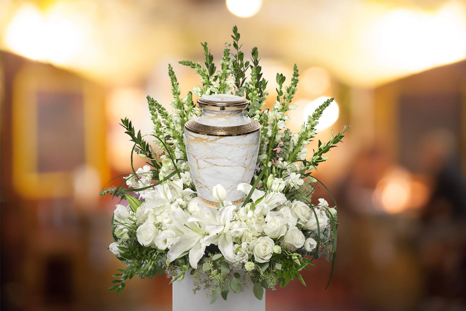 Elegant White Marble Urn for Human Ashes - Large Adult Cremation Urn for Women, Perfect for Home Memorial or Columbarium Display - Memorial Gift for Mom and Loved Ones