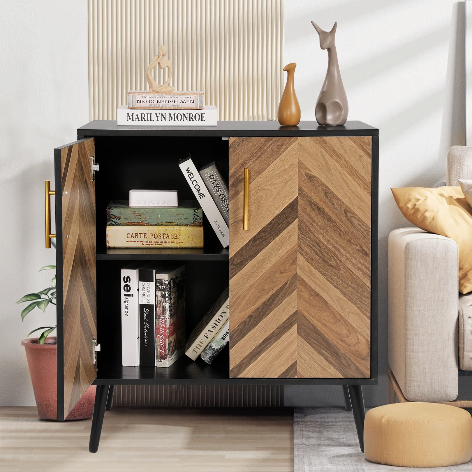 Likein Black Storage Cabinet with 2 Doors - Modern Sideboard Buffet Cabinet with Adjustable Shelves for Living Room, Bedroom, Office | Perfect for Entryway Organization & Home Decor Storage
