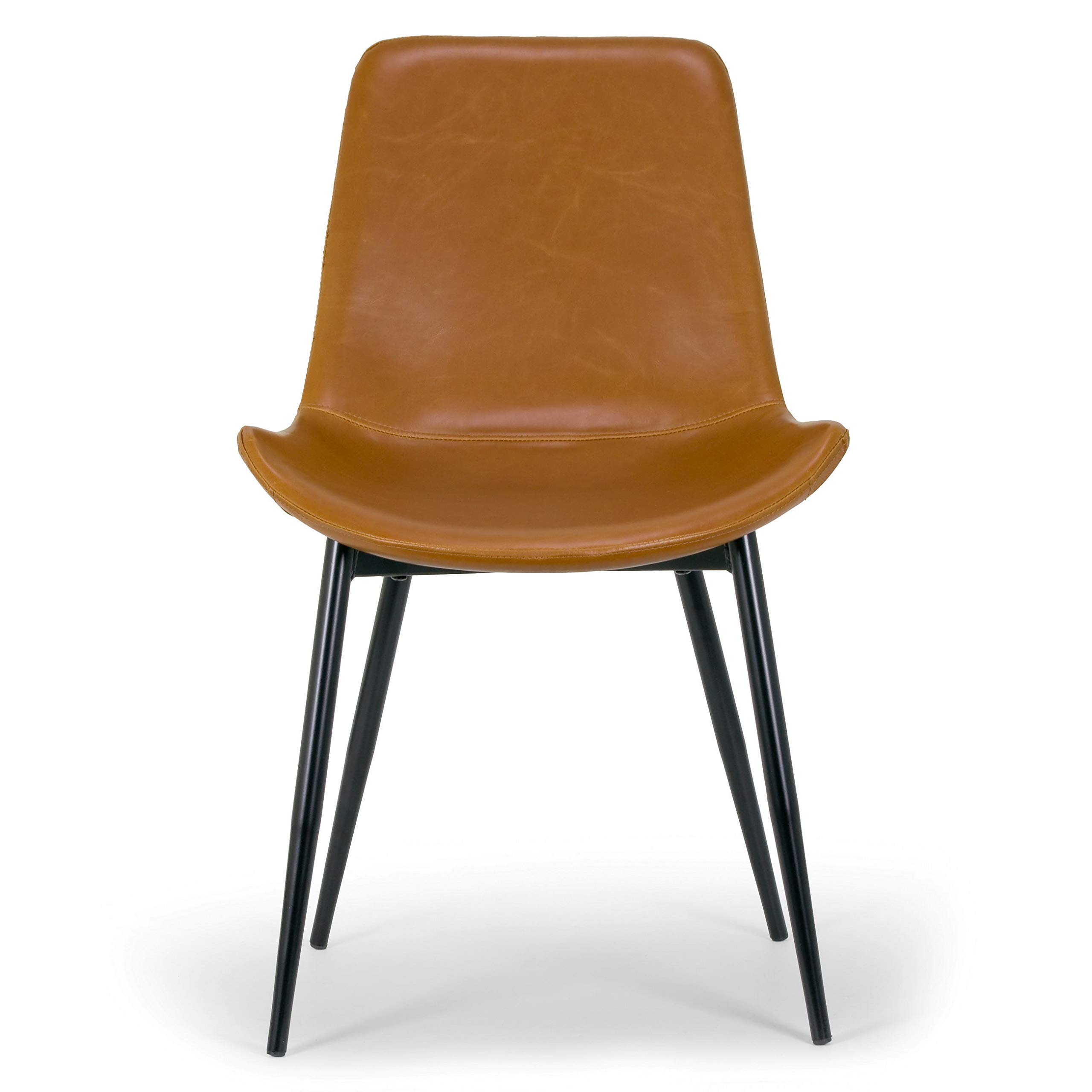 Caramel Brown Faux Leather Modern Dining Chairs (Set of 2) - Contemporary Upholstered Accent Chairs for Kitchen, Dining Room or Office - Waterproof & Easy to Clean