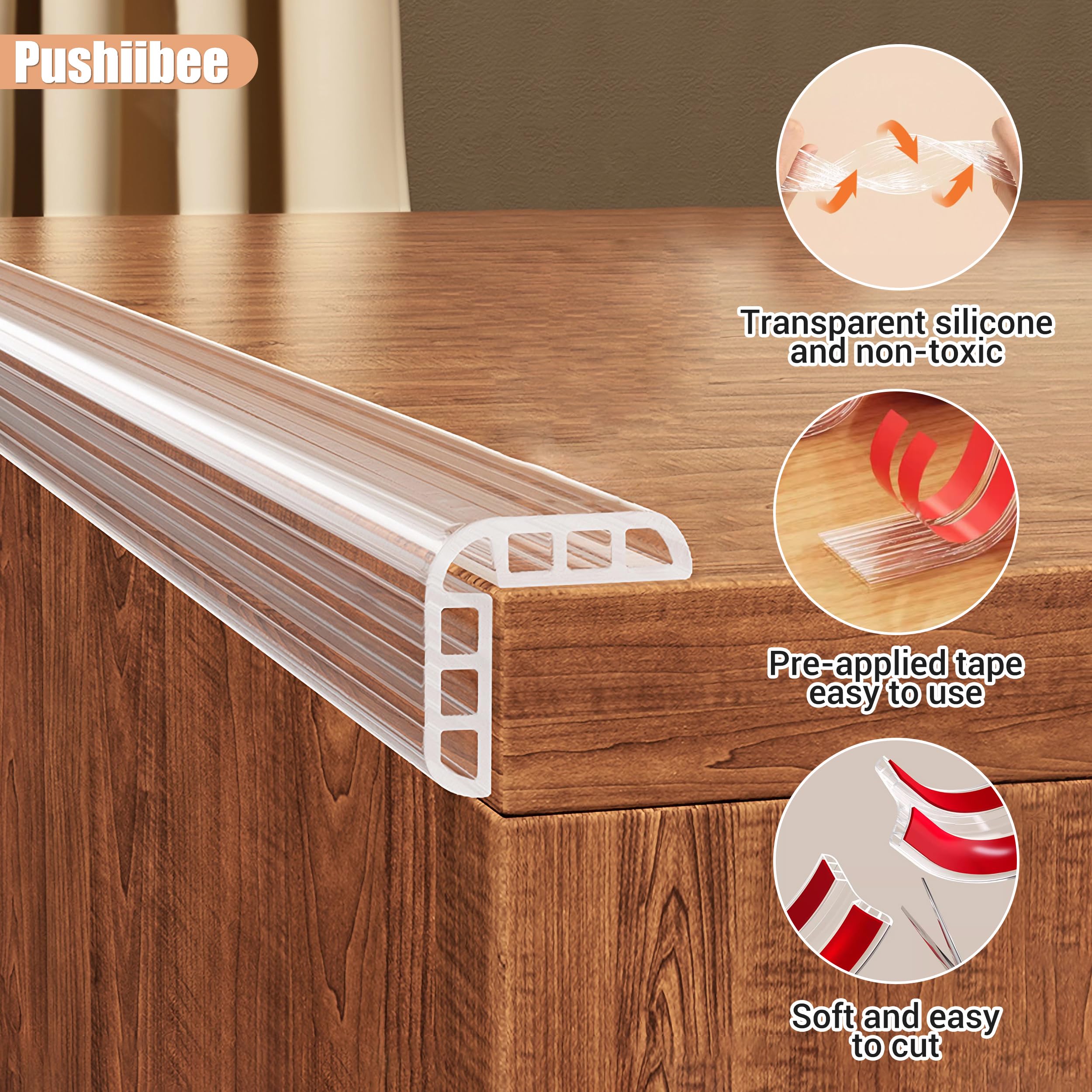 Pushiibee 6.6 Ft Clear Silicone Edge Protectors for Furniture - Corner Guards for Tables, Drawers & Walls | Baby Proofing & Home Safety Protection