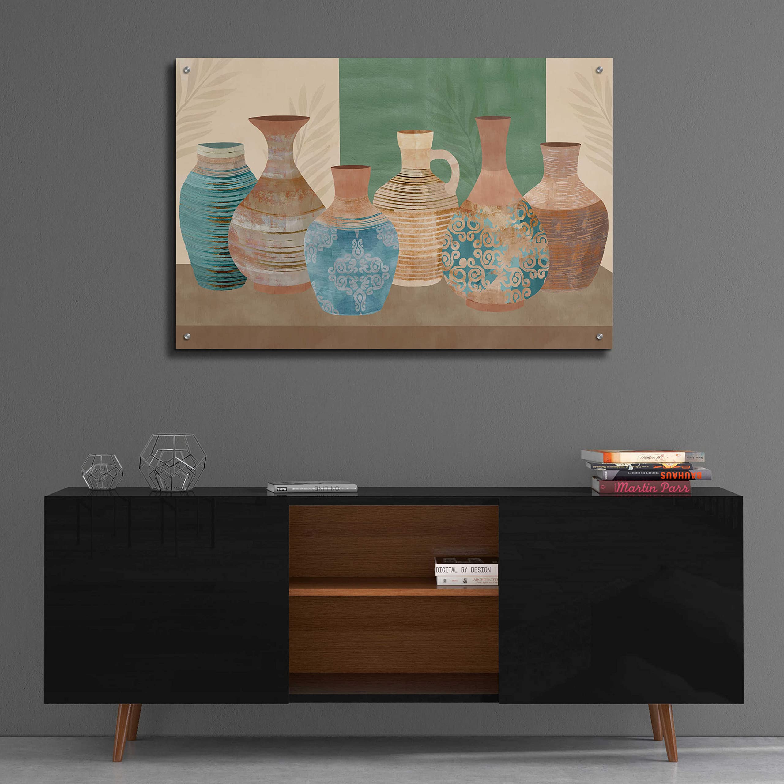 Flora Kouta 'Earthenwared Pots IV' Acrylic Glass Wall Art Print - 36x24 Inches Modern Home Decor for Living Room, Bedroom & Office