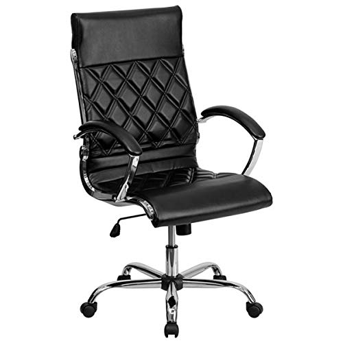 Premium High-Back Black Leather Executive Office Chair with Chrome Arms & Ergonomic Foam Seat - Modern Designer Chair for Home Office, Conference Rooms & Corporate Workspaces