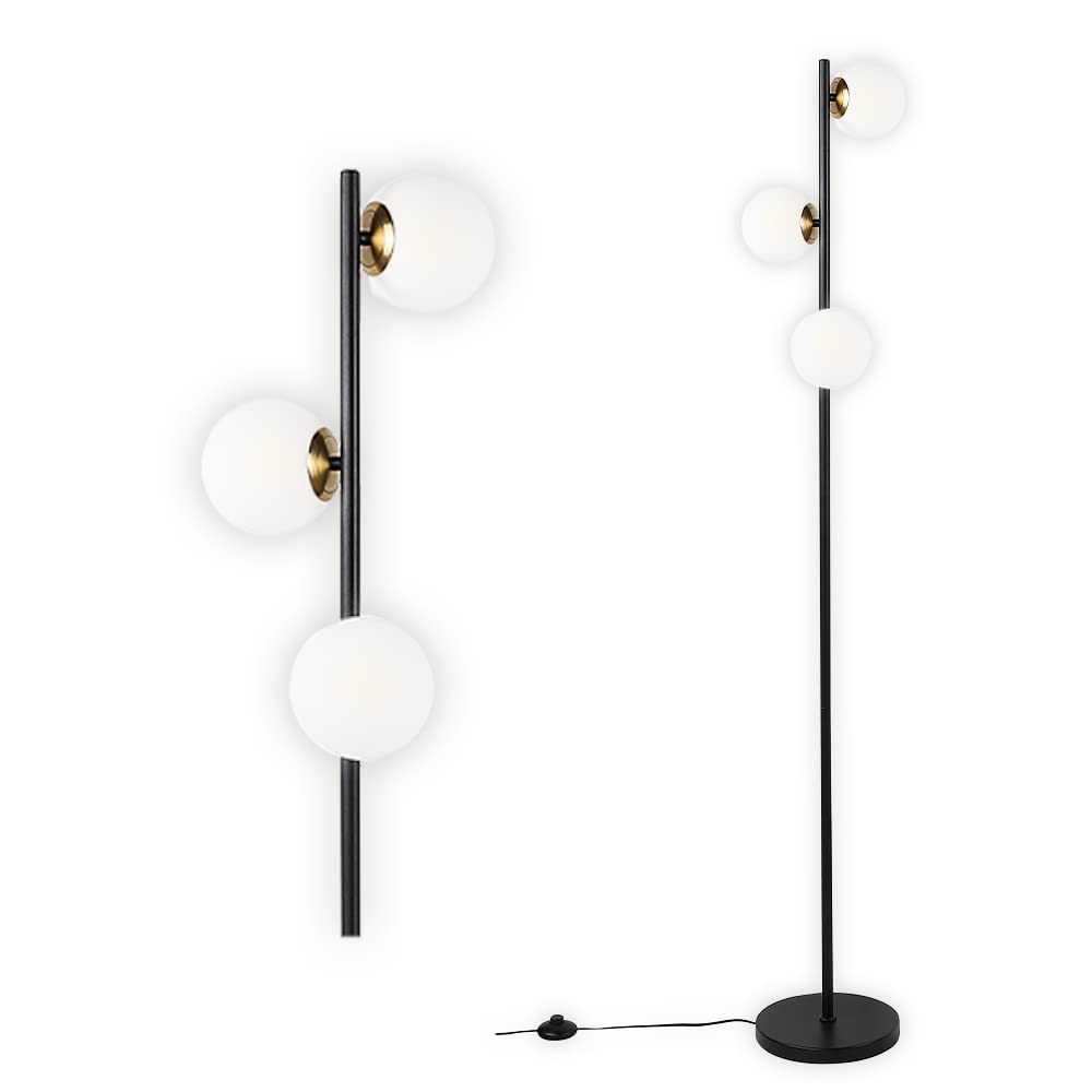 Modern 3 Globe LED Floor Lamp - Bright Standing Light for Living Room, Bedroom & Office - Adjustable Height Black Floor Lamp for Reading, Working & Relaxing