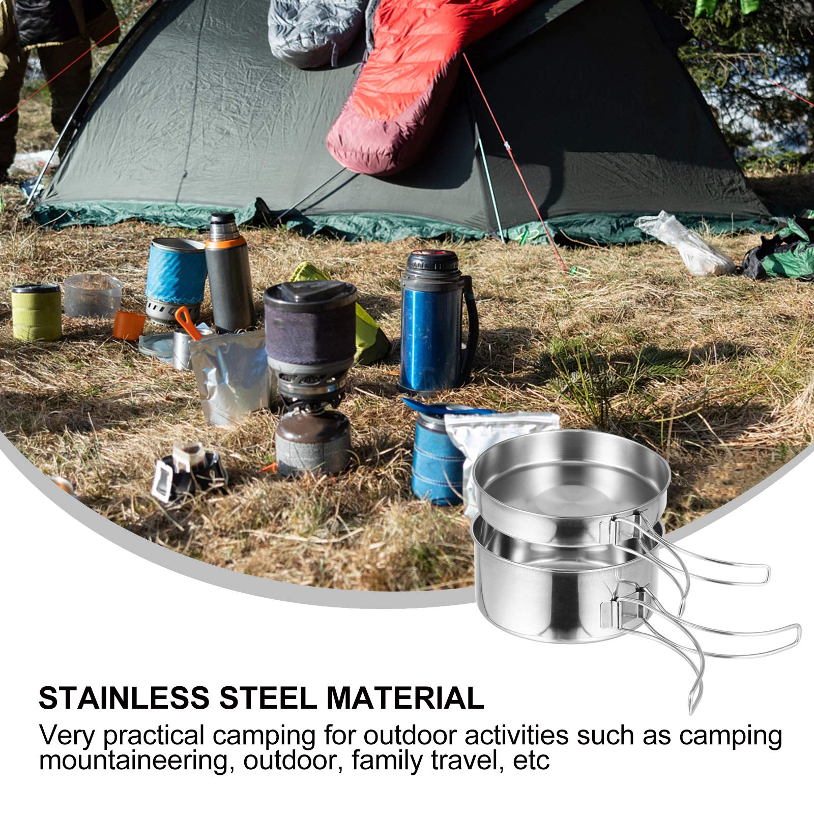 BESPORTBLE 8-Piece Stainless Steel Camping Cookware Set - Lightweight Outdoor Cooking Pots & Pans for Backpacking, Hiking, Camping Trips - Perfect for Boiling, Frying & Stewing in the Wilderness