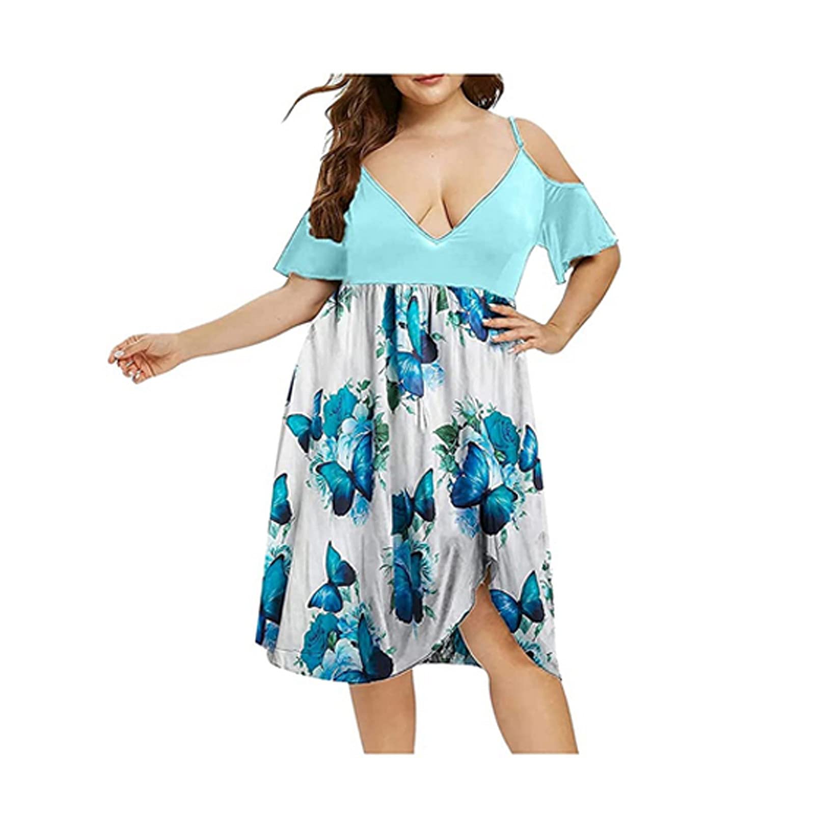 Stylish Plus Size Midi Dress for Women - V-Neck Printed Flattering Concealing High Waist Strapless Dress | Perfect for Summer Parties, Weddings & Casual Outings