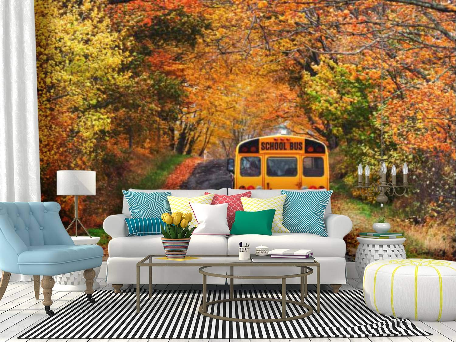 School Bus Peel and Stick Wallpaper - Self-Adhesive Removable Wall Mural for Kids Room, Nursery, Classroom Decor - Large Vinyl Wall Sticker for Home, Office & Playroom Decoration