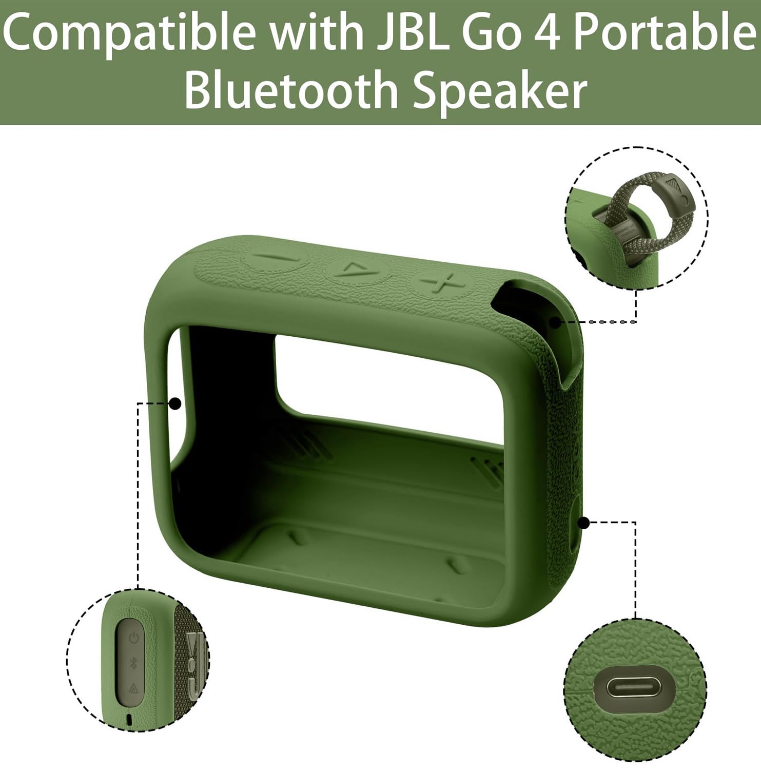 JBL Go 4 Waterproof Bluetooth Speaker Silicone Protective Cover Case with Carabiner - Portable Travel Skin Case for Outdoor, Beach, Pool & Camping (Green) - co2CREA