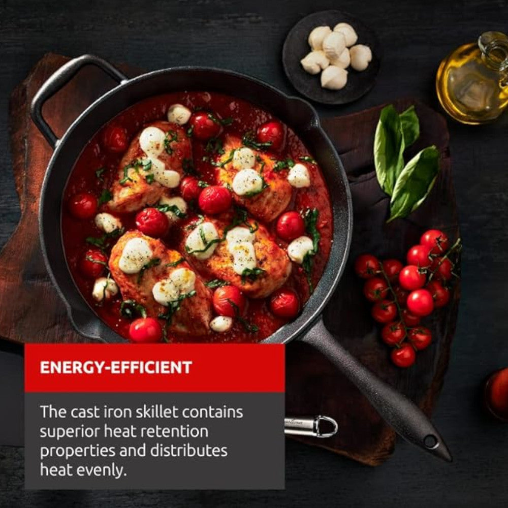 LAGOSTINA L999040126 10 Inch Pre-Seasoned Cast Iron Skillet - Perfect for Searing, Frying & Baking - Ideal for Stovetop, Oven & Camping Cooking