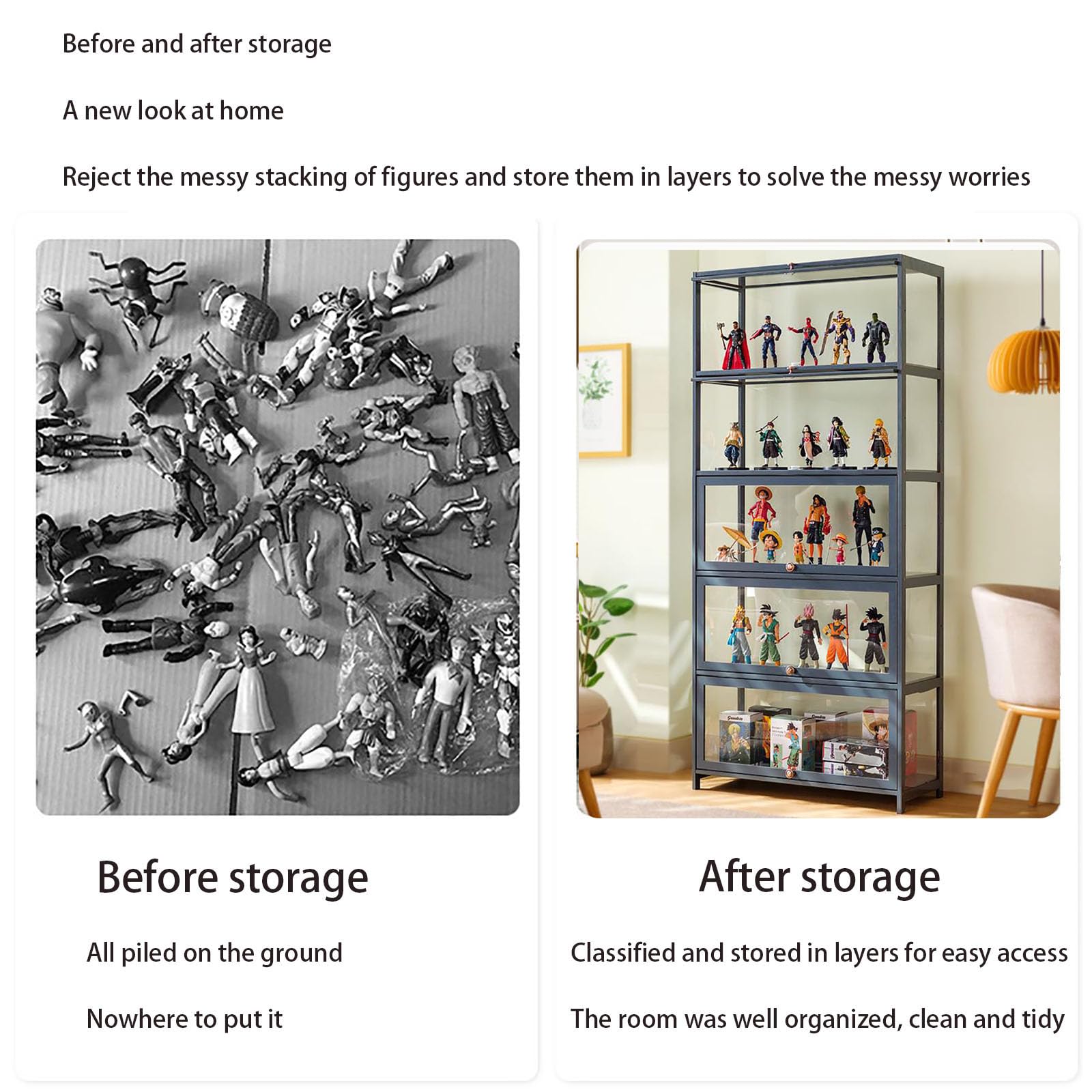 Gray Glass Curio Display Cabinet with Acrylic Door - 80x106cm Large Collectibles Organizer Shelf for Toys, Figurines & Memorabilia - Perfect for Living Room, Office or Game Room Display