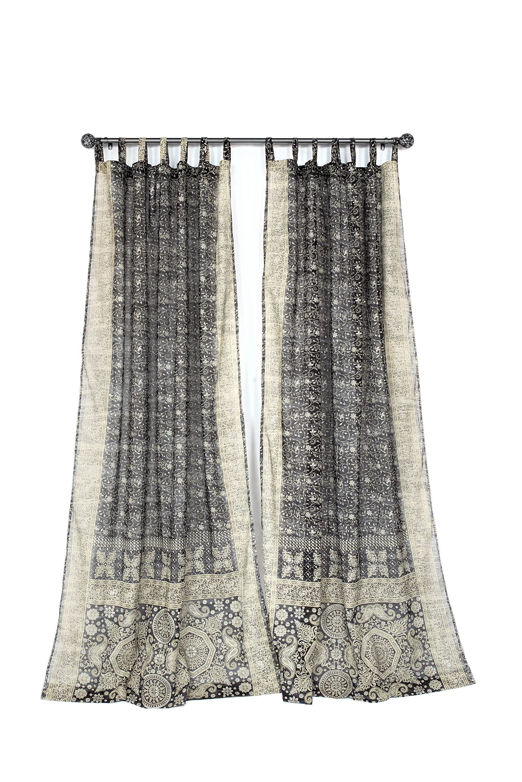 Boho Light-Filtering Sari Curtains - Set of 2 Colorful Window Panels (84