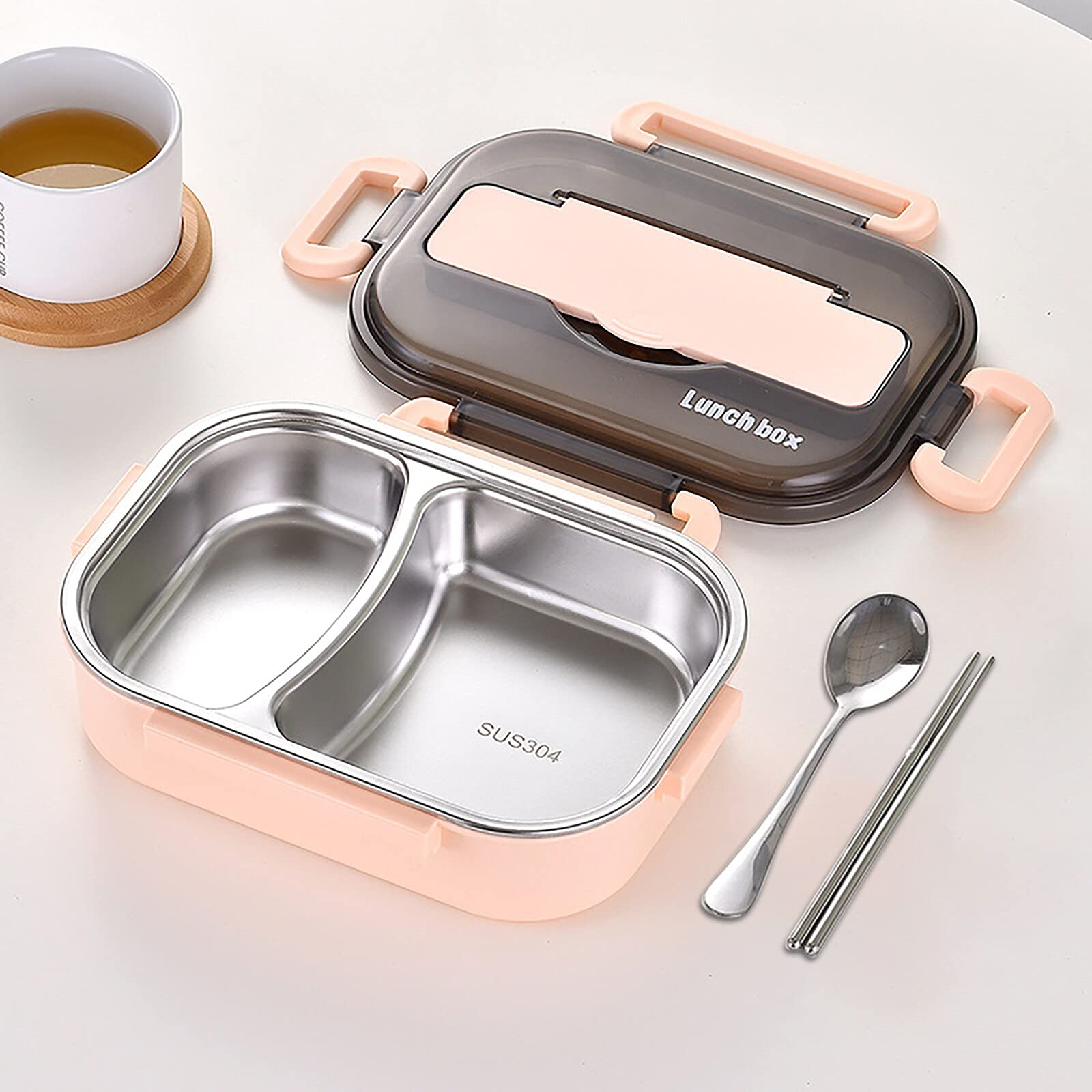 Stainless Steel 3-Compartment Lunch Box for Adults & Kids - 9.05 x 6.49 x 2.95 Inch Leak-Proof Food Container with Lid - Perfect for School, Office, Picnics & Meal Prep
