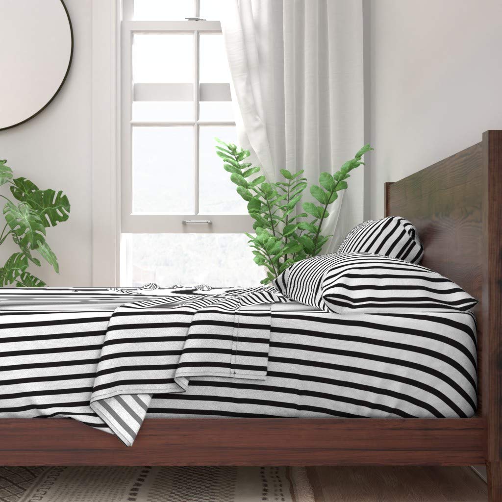 Premium 100% Cotton King Size 4-Piece Sheet Set - Black & White Vertical Stripes Print | Soft Breathable Bedding for Comfortable Sleep | Perfect for Master Bedroom, Guest Room & Dorm Decor