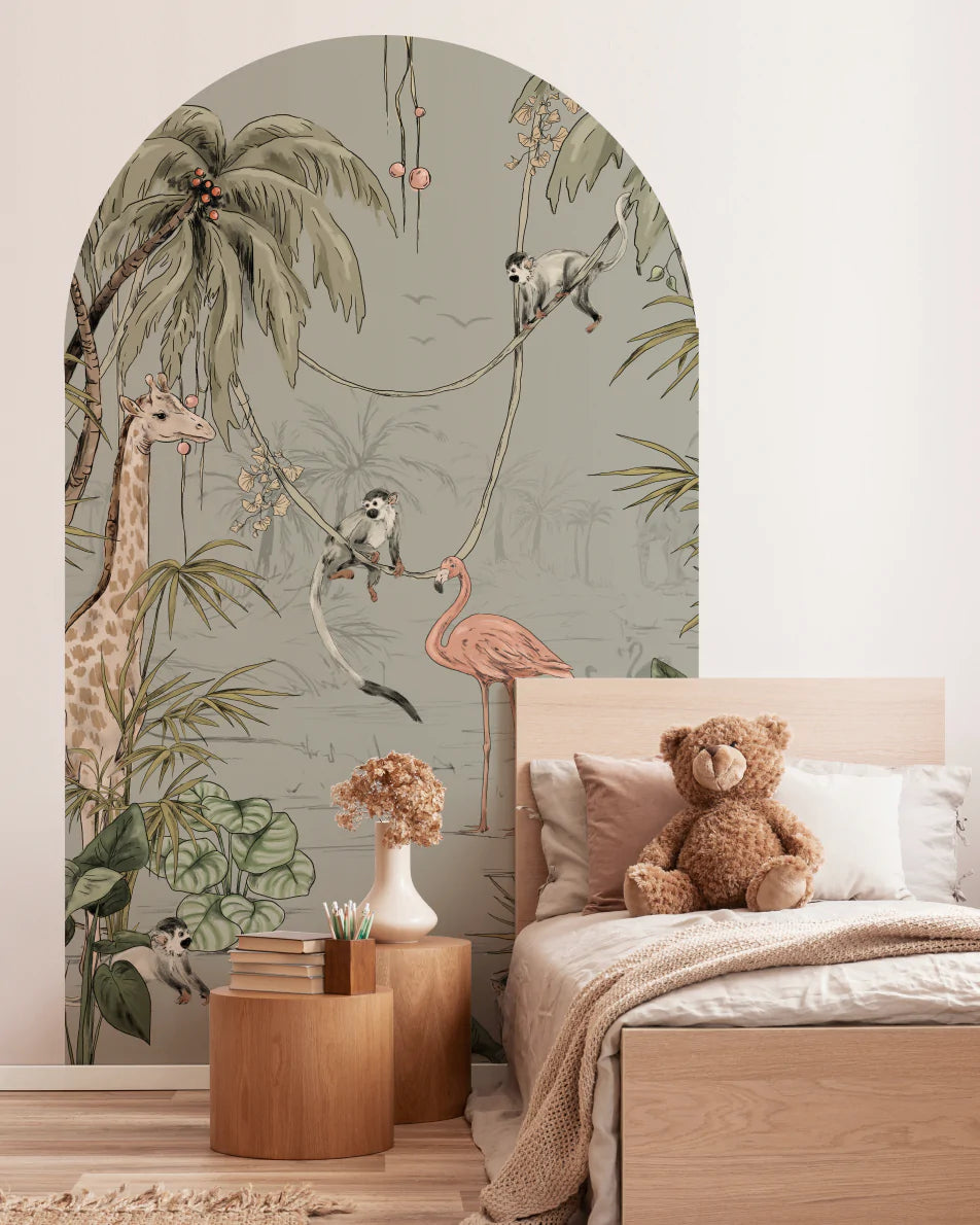 Self-Adhesive Arch Wallpaper Decal - Jungle Jazz Design | Removable Peel & Stick Wall Art for Bedroom, Nursery, or Living Room Decor
