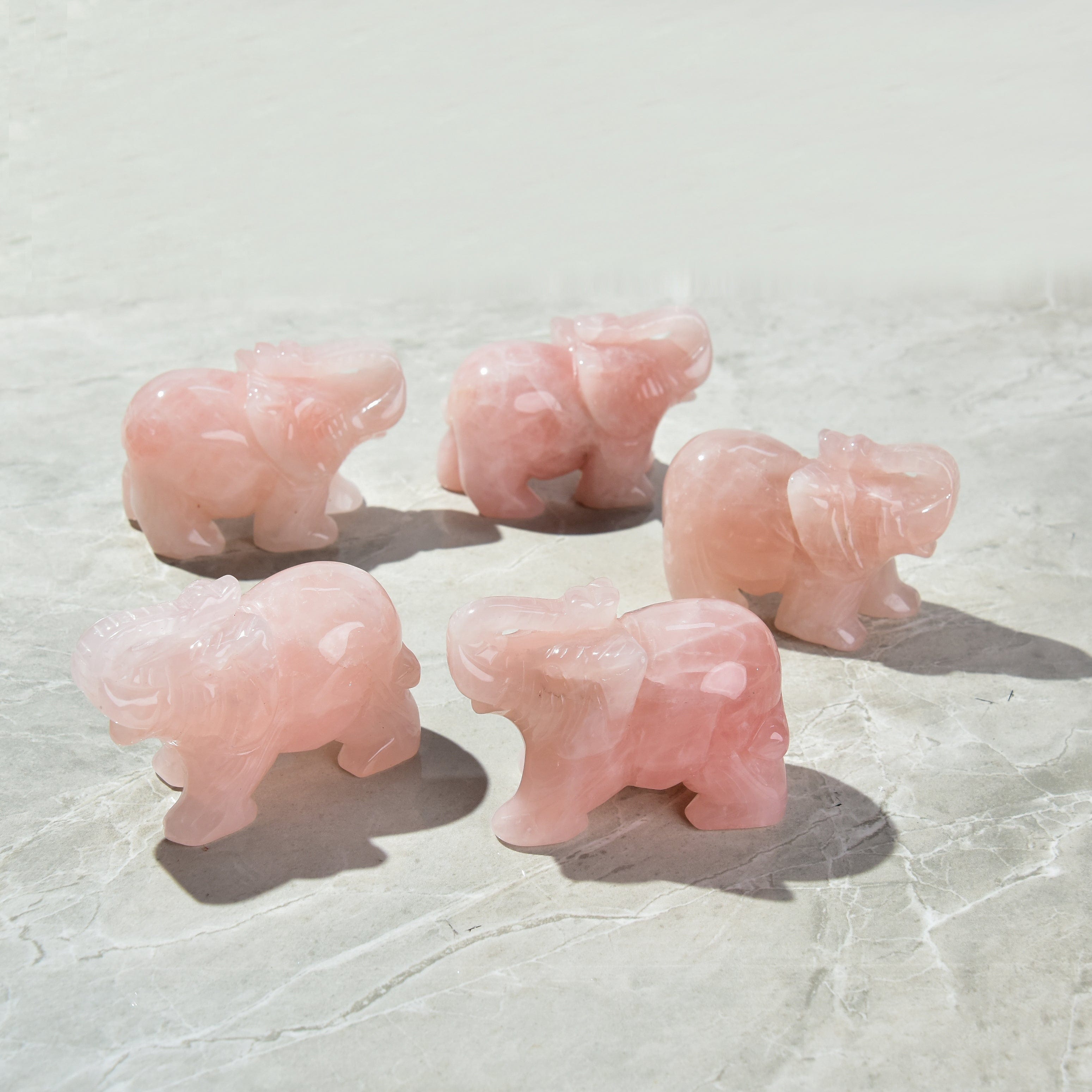 4 Rose Quartz Elephant Natural Gemstone Carving Statue - Feng Shui Home Decor, Healing Crystal for Love & Positive Energy - Perfect for Bedroom, Office & Meditation Space