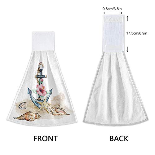Nautical Anchor & Seashells Absorbent Kitchen Hand Towels - 2 Pack Hanging Towels with Loops for Bathroom, Kitchen & Home Decor | Perfect for Beach House, Coastal Theme & Summer Decor