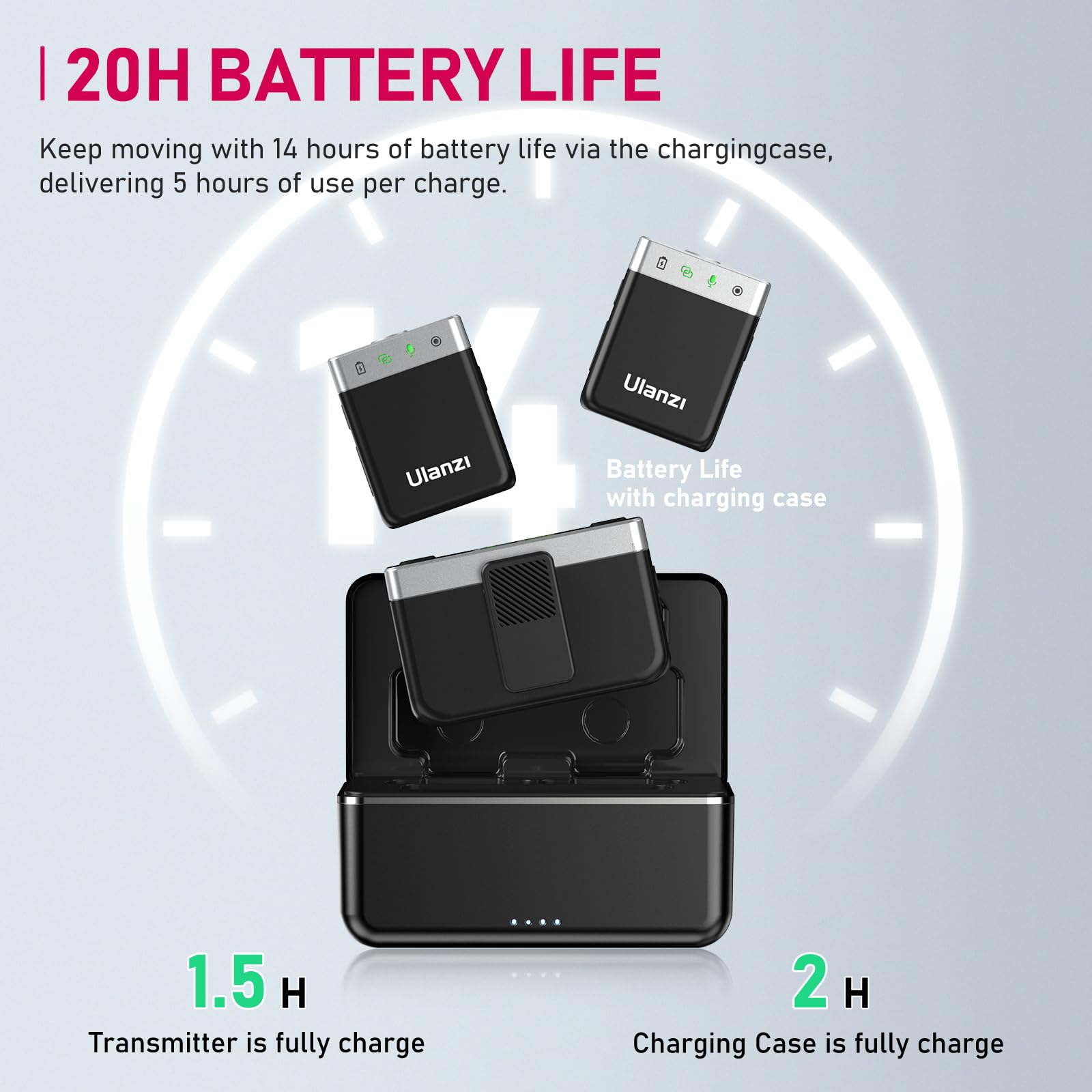 ULANZI AM18 Wireless Lavalier Microphone System with Charging Case - Intelligent LCF Noise Cancellation, 8GB Storage for 14 Hours 48KHz 16-Bit HD Audio - Compatible with iPhone, Android, PC & Camera - Perfect for Vlogging, Interviews, Live Streaming & Content Creation