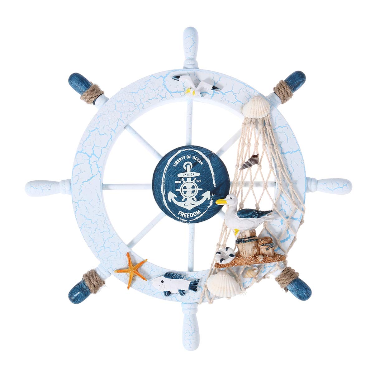 BESPORTBLE Nautical Wooden Boat Steering Wheel - Vintage Wall Decor for Beach House, Living Room, Bedroom & Office - Perfect Coastal Home Decoration & Unique Gift Idea
