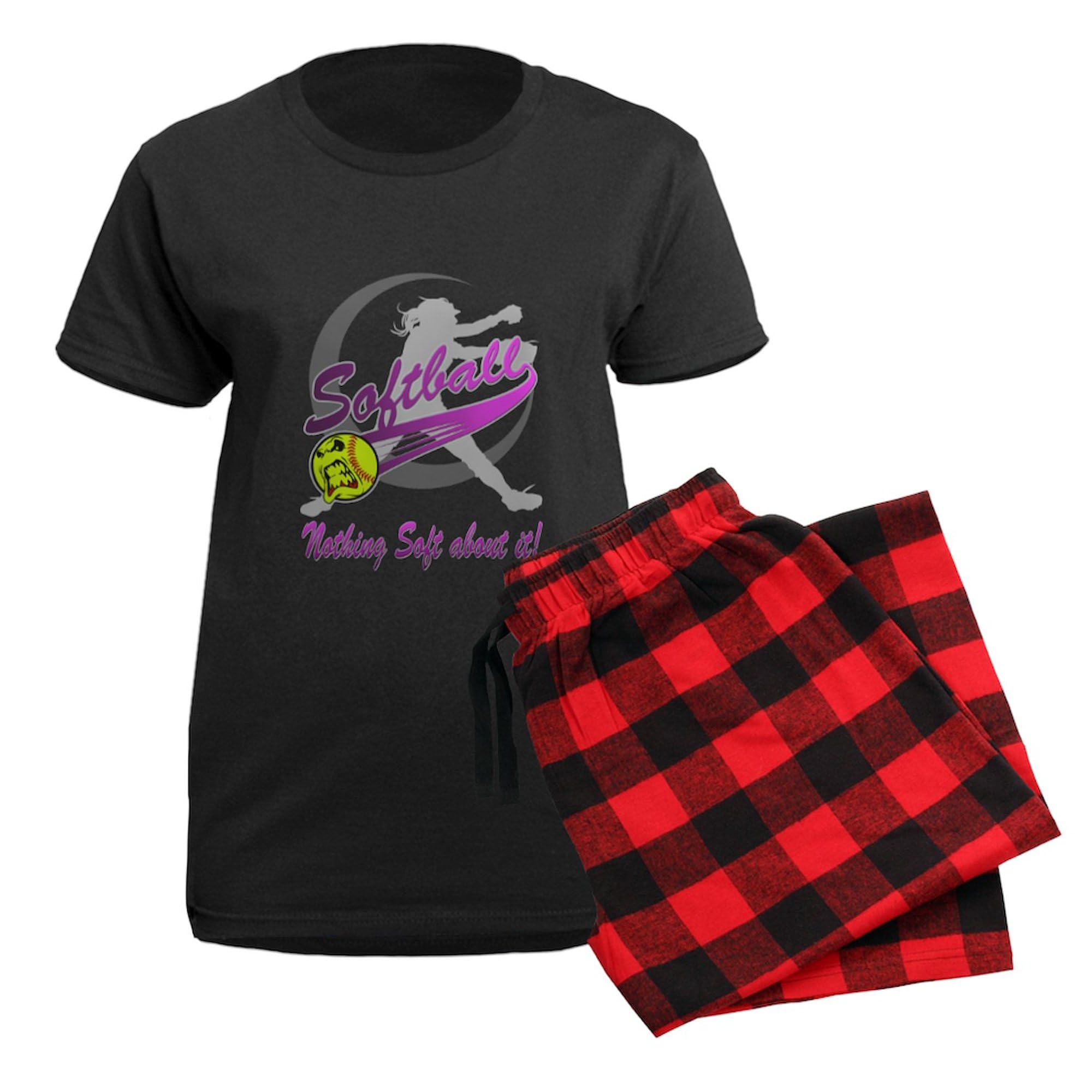 Girls Softball Pajamas for Women - Dark Novelty Sleepwear PJ Set | Cozy Lounge & Sleepwear for Softball Fans