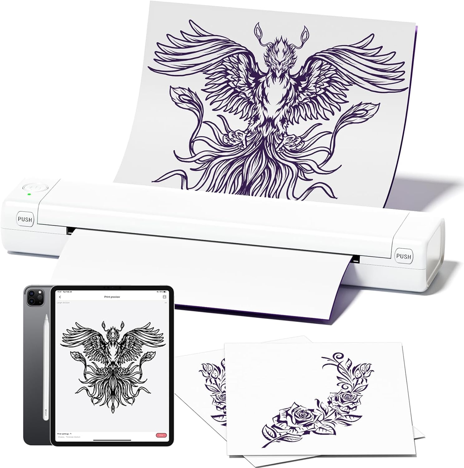 Professional M08F Tattoo Stencil Printer for Artists - Wireless Thermal Transfer Machine Compatible with Phone & PC - Includes 10 Sheets Transfer Paper - Portable Tattoo Design Copier for Studio & Travel Use