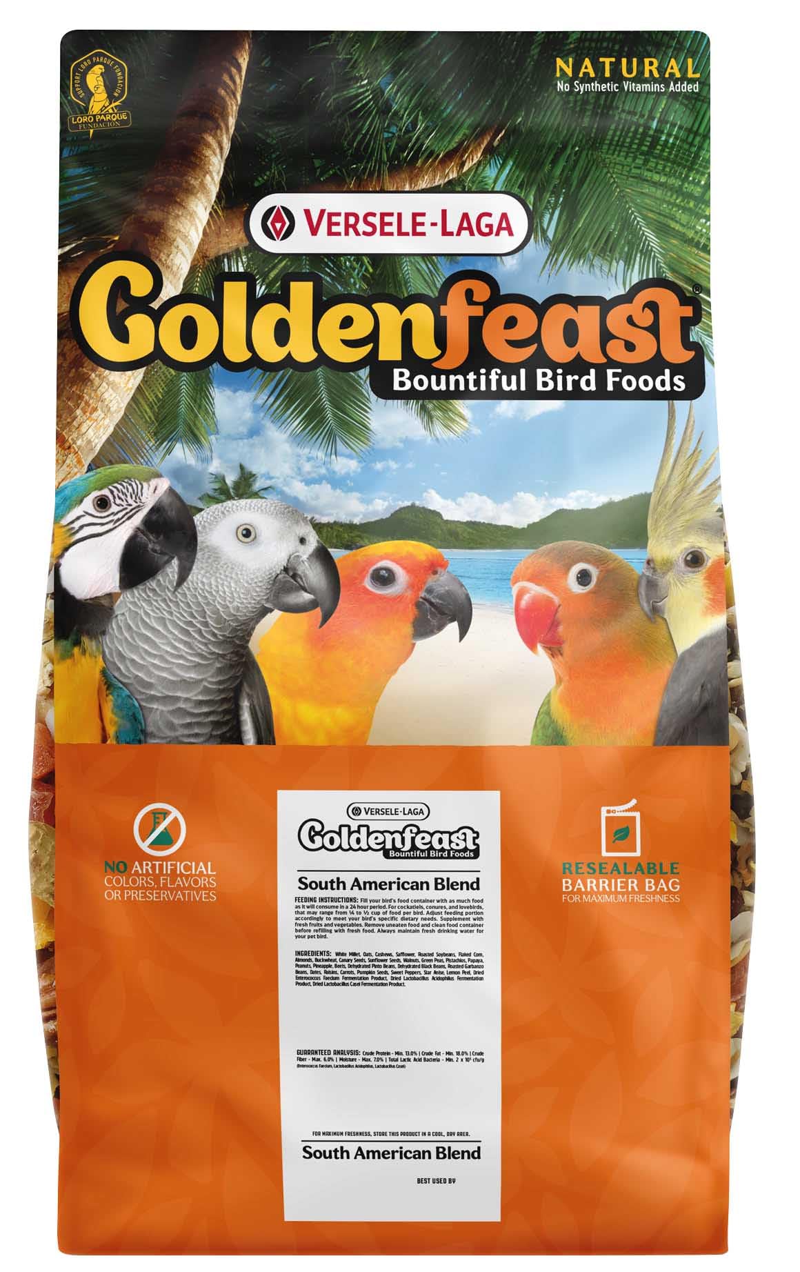 Goldenfeast VL South American Blend Natural Bird Food - 17.5 lb Bag for Parrots, Macaws & Conures | Premium Nutrition for Vibrant Feathers & Health | Ideal for Daily Feeding & Training Treats