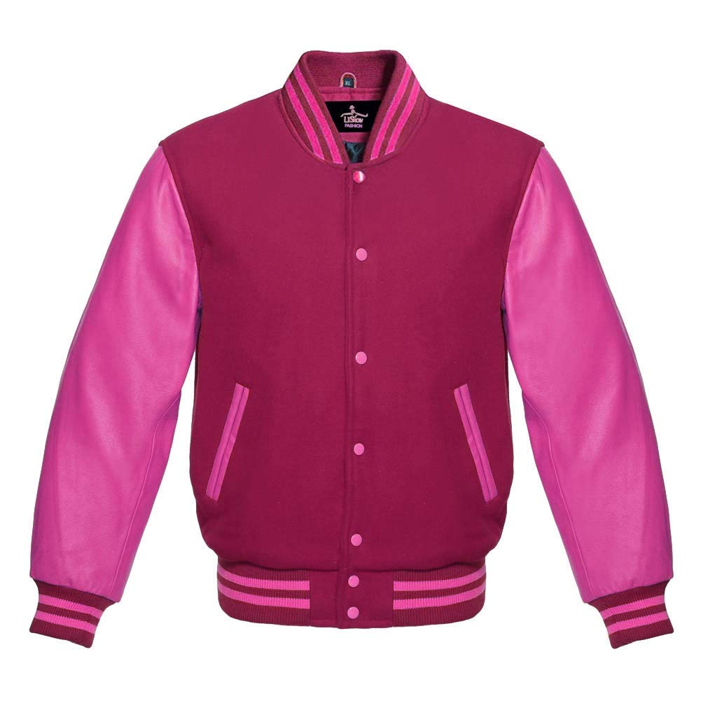 Premium Wool & Genuine Leather Varsity Jacket - Baseball Letterman Bomber Coat for Men & Women | School, College, Casual Wear & Outdoor Activities