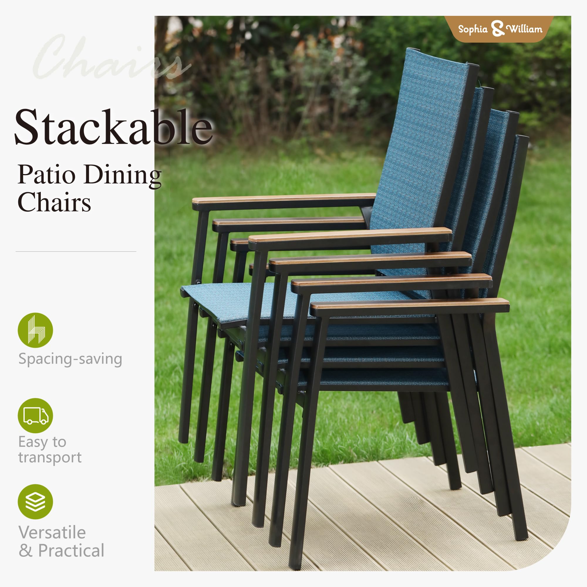 Sophia & William 9-Piece Outdoor Patio Dining Set - 8 Aluminum Chairs & 1 Extendable Table (Seats 6-8) - Weather-Resistant Blue Lawn Furniture for Garden, Backyard, Poolside & BBQ Parties
