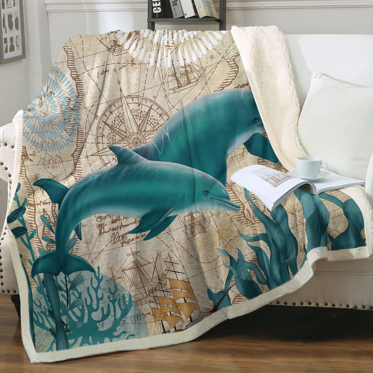 Cozy Dolphin Love Sherpa Fleece Blanket - Ultra Soft & Warm Throw for Couch, Bed, and Travel - Perfect Gift for Kids & Adults