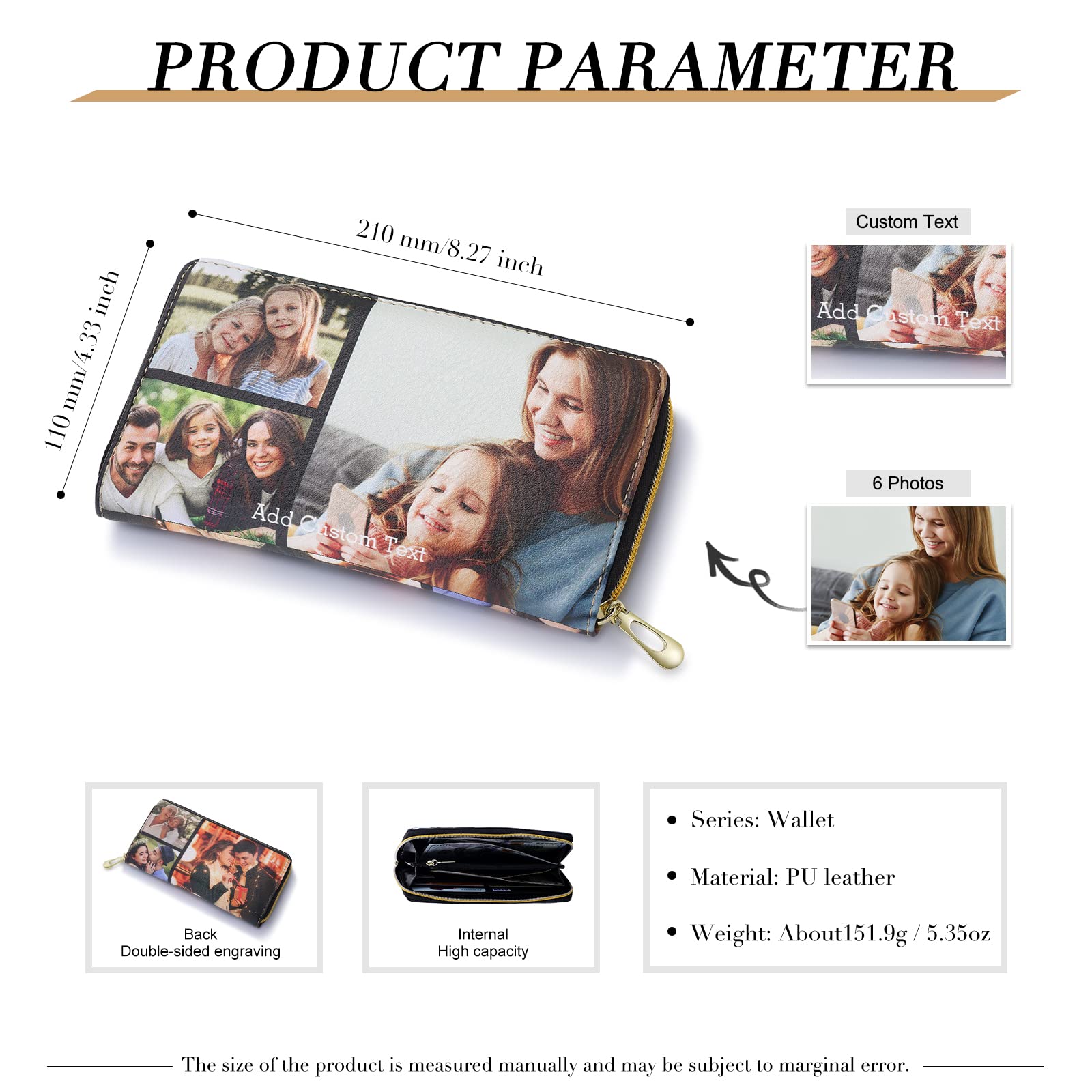 Custom Engraved Leather Wallets for Women - Personalized Photo & Name Zipper Wallet with Credit Card Slots - Valentine's Day Gift for Mom, Wife, Girlfriend - Perfect for Daily Use, Travel, and Special Occasions