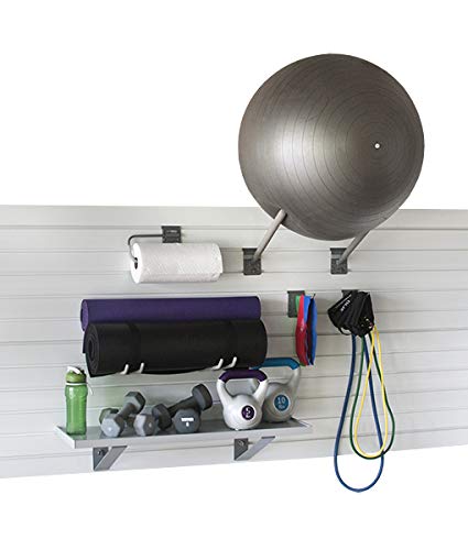 White Slatwall Storage Kit for Home Gym - Wall Mounted Fitness Equipment Organizer - Perfect for Dumbbells, Resistance Bands & Yoga Mats