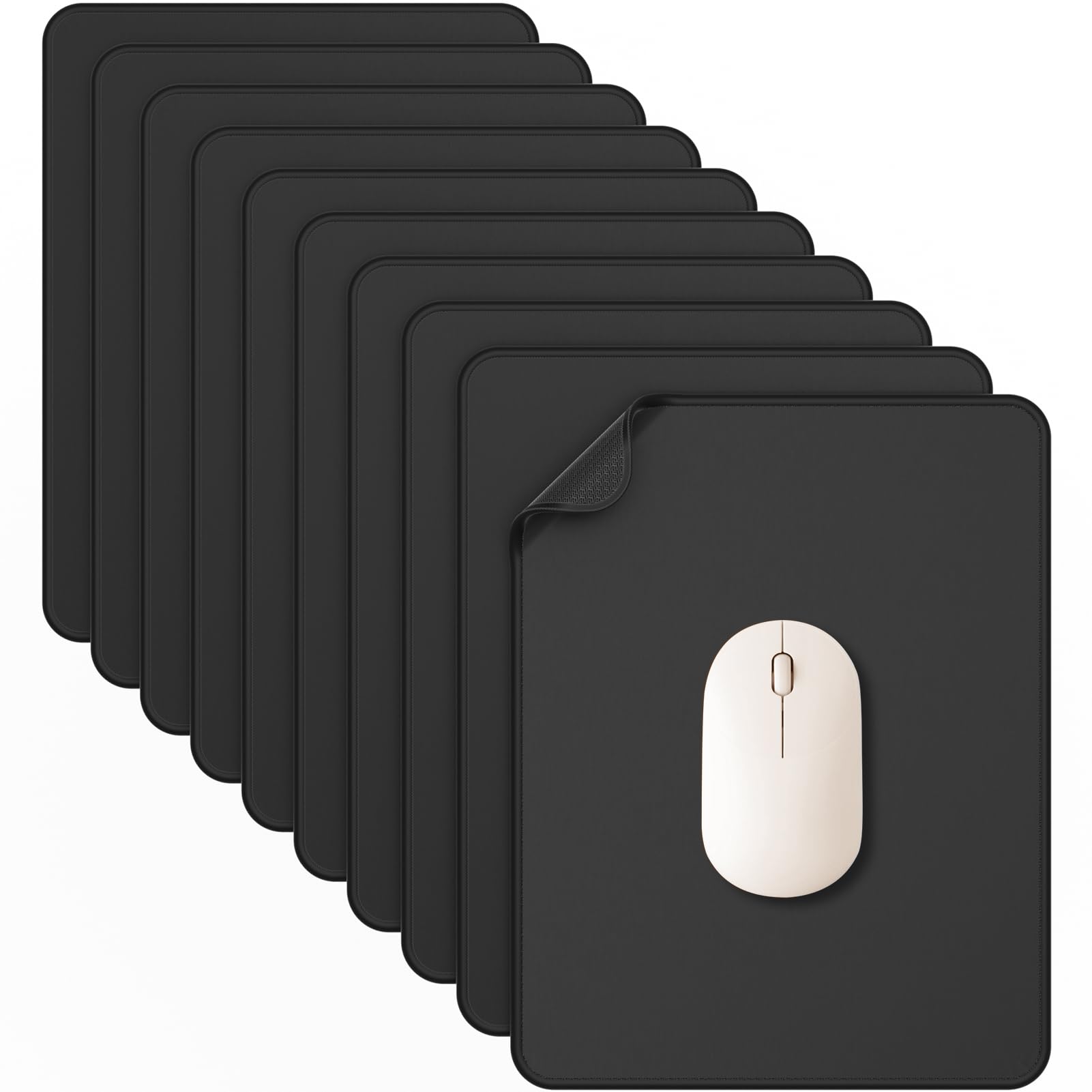 KTRIO 10 Pack Mouse Pad Set - 30% Larger Non-Slip Rubber Base with Stitched Edges, Waterproof Small Mousepads Bulk for Computers, Gaming, Office & Home Use (11x8.5x0.12in, Black) - Perfect for Work Desks, Gaming Stations & Home Offices