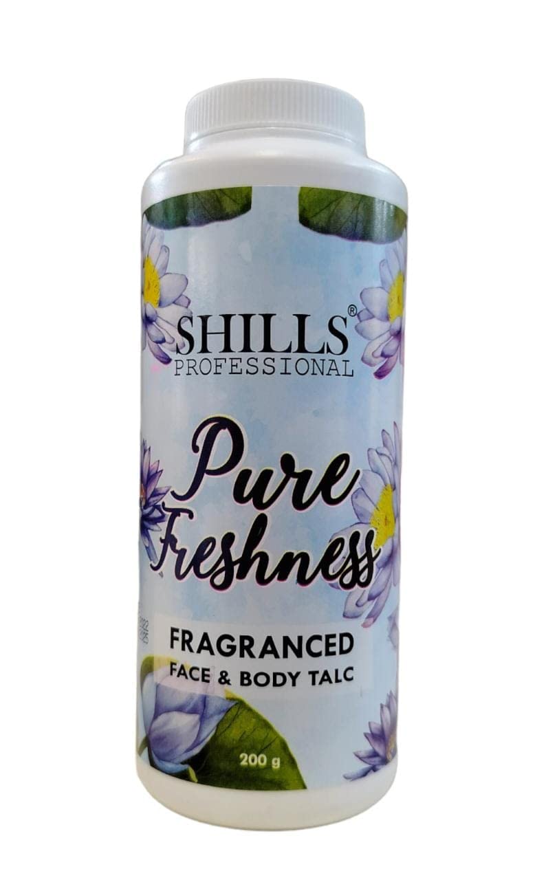Shills Professional Pure Freshness Fragranced Face & Body Talc Powder - Oil Absorbing, Odor Control & Skin Soothing for Men & Women - Perfect for Gym, Travel & Daily Use