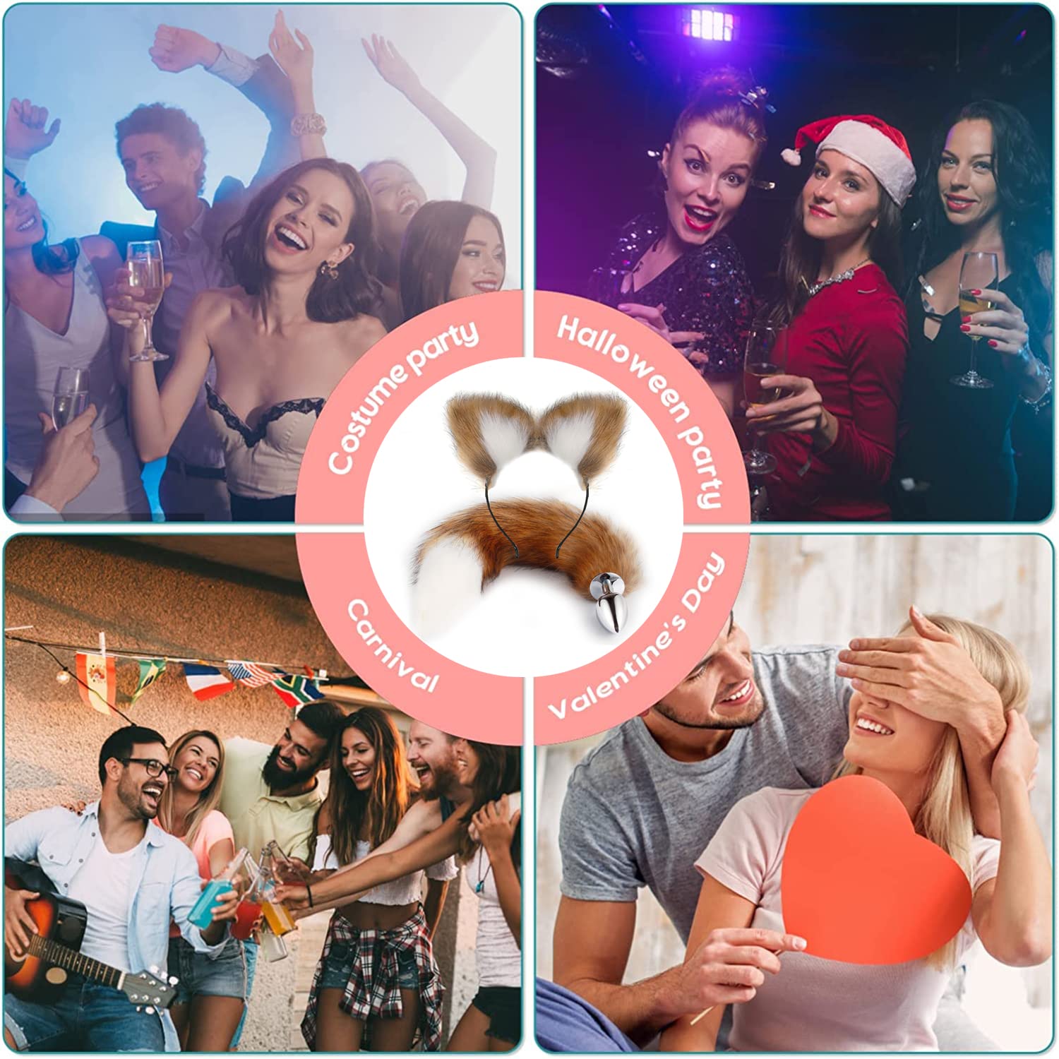 Fox Tail Anal Plug Set - 2PCS Silicone Butt Plugs with Cat Ears Headband for Women & Men | Beginner Friendly Adult Toys for Couples Bondage & Role Play (Brown/White) | Perfect for BDSM, Cosplay & Sensual Play