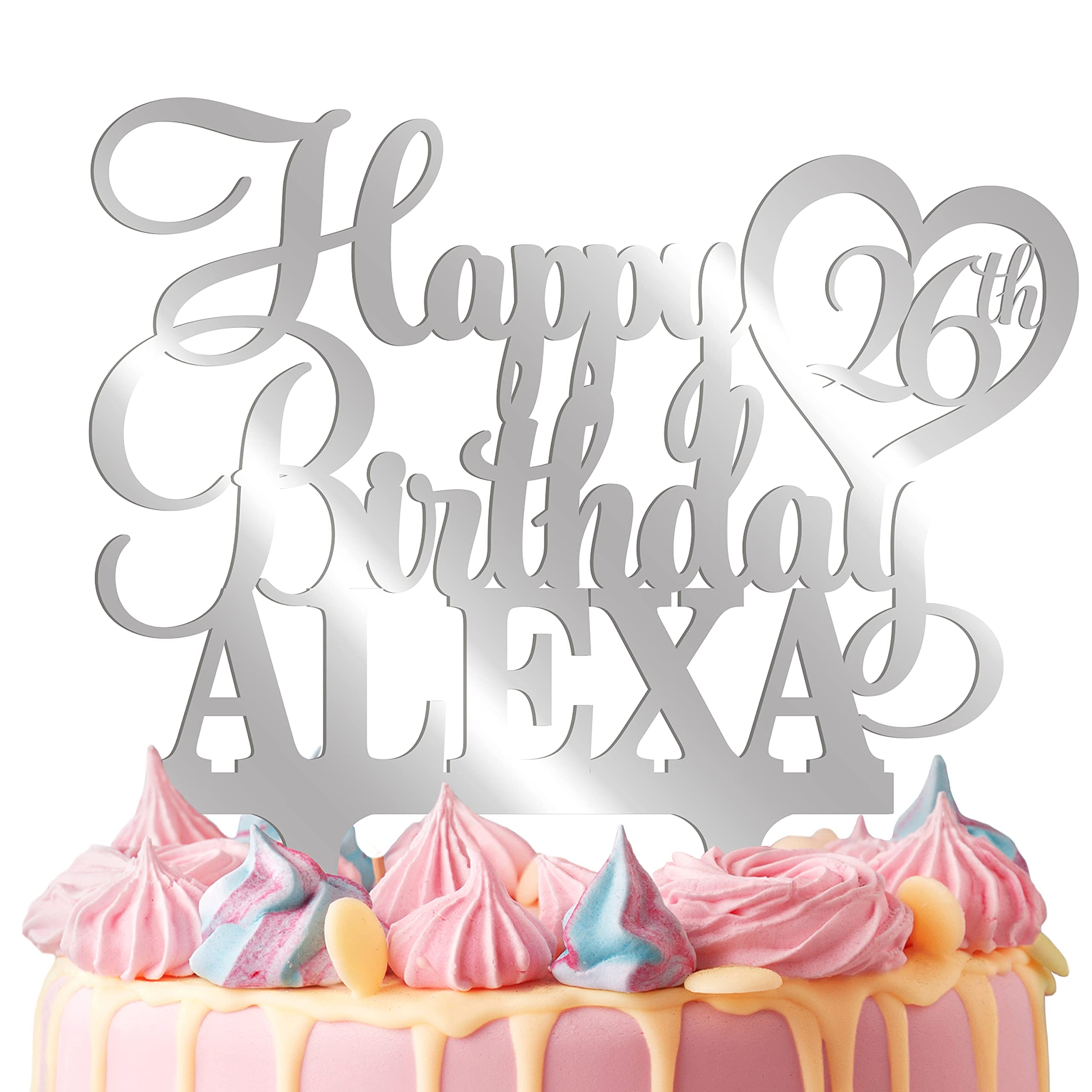 Personalized Happy Birthday Cake Topper - Custom Name & Age Acrylic Cake Decoration with Heart Design for Birthday Parties, Anniversaries & Special Celebrations