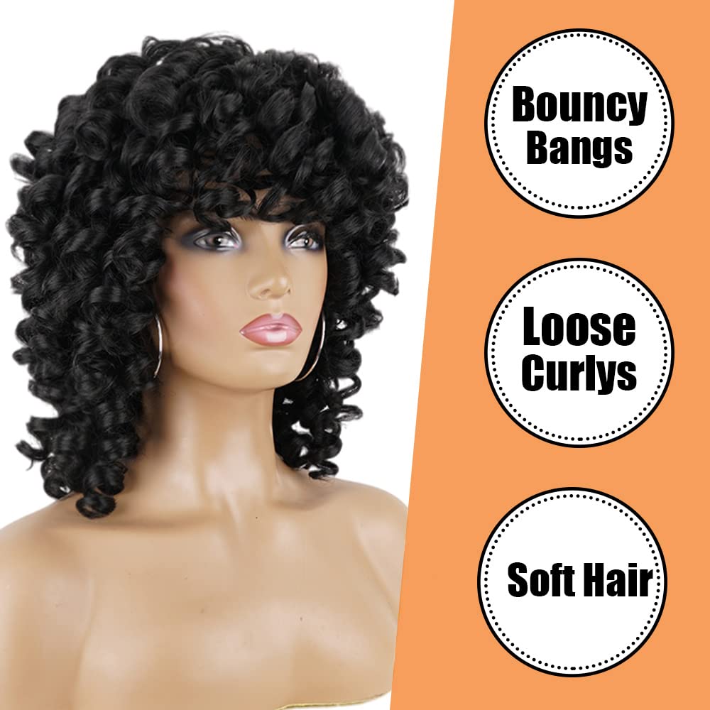 Black Curly Wigs for Women - Short Synthetic Heat Resistant Wigs with Wig Caps - Perfect for Daily Wear, Cosplay & Hair Replacement (Black)