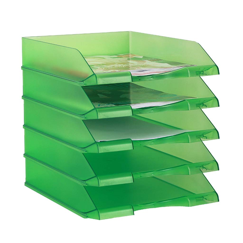 5-Layer Plastic File Folder Rack - Desktop Document Organizer with Letter Trays, Office Supplies for Paper Storage & Portfolio Management (Green) - Perfect for Home Office, School, and Workplace Organization