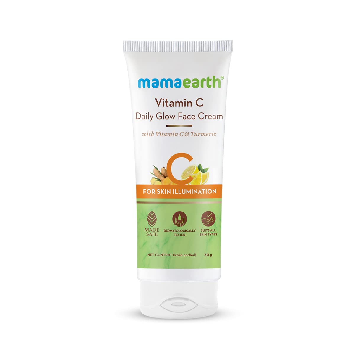 Mamaearth Vitamin C Daily Glow Face Cream with Turmeric for Skin Brightening & Radiance - 80g | Day & Night Moisturizer for Glowing Skin