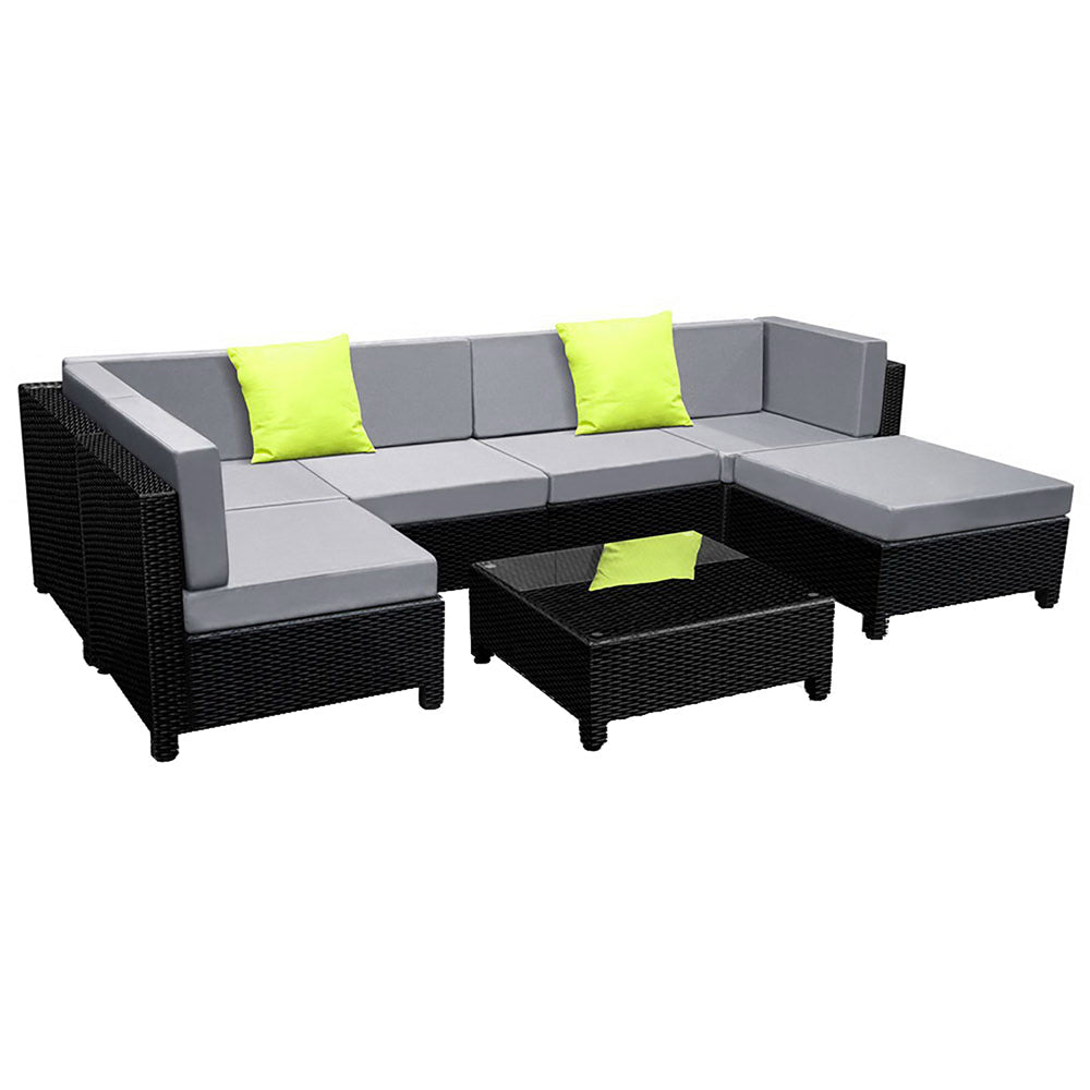 Premium Bondi 6-Piece Wicker Outdoor Lounge Set with Beige Cushion Covers - Water-Resistant Patio Furniture for Poolside, Garden & Backyard Relaxation