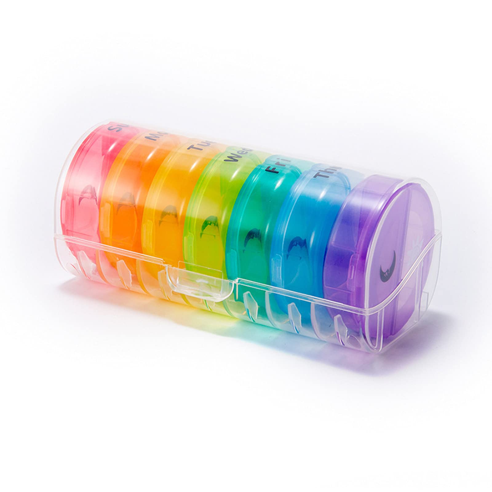 7-Day Weekly Pill Organizer Box - AM/PM Twice a Day Compartment for Pills, Vitamins, Fish Oil & Supplements (Rainbow Colors) - Perfect for Travel, Home Use & Medication Management
