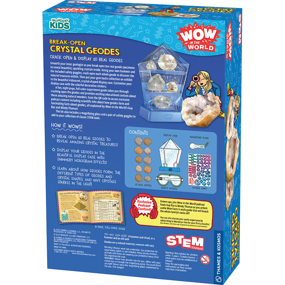 Wow in the World: Break Open Crystal Geodes Kit - Science STEM Educational Toy for Kids - Discover Real Crystals & Minerals - Perfect for Birthday Gifts & Classroom Geology Activities