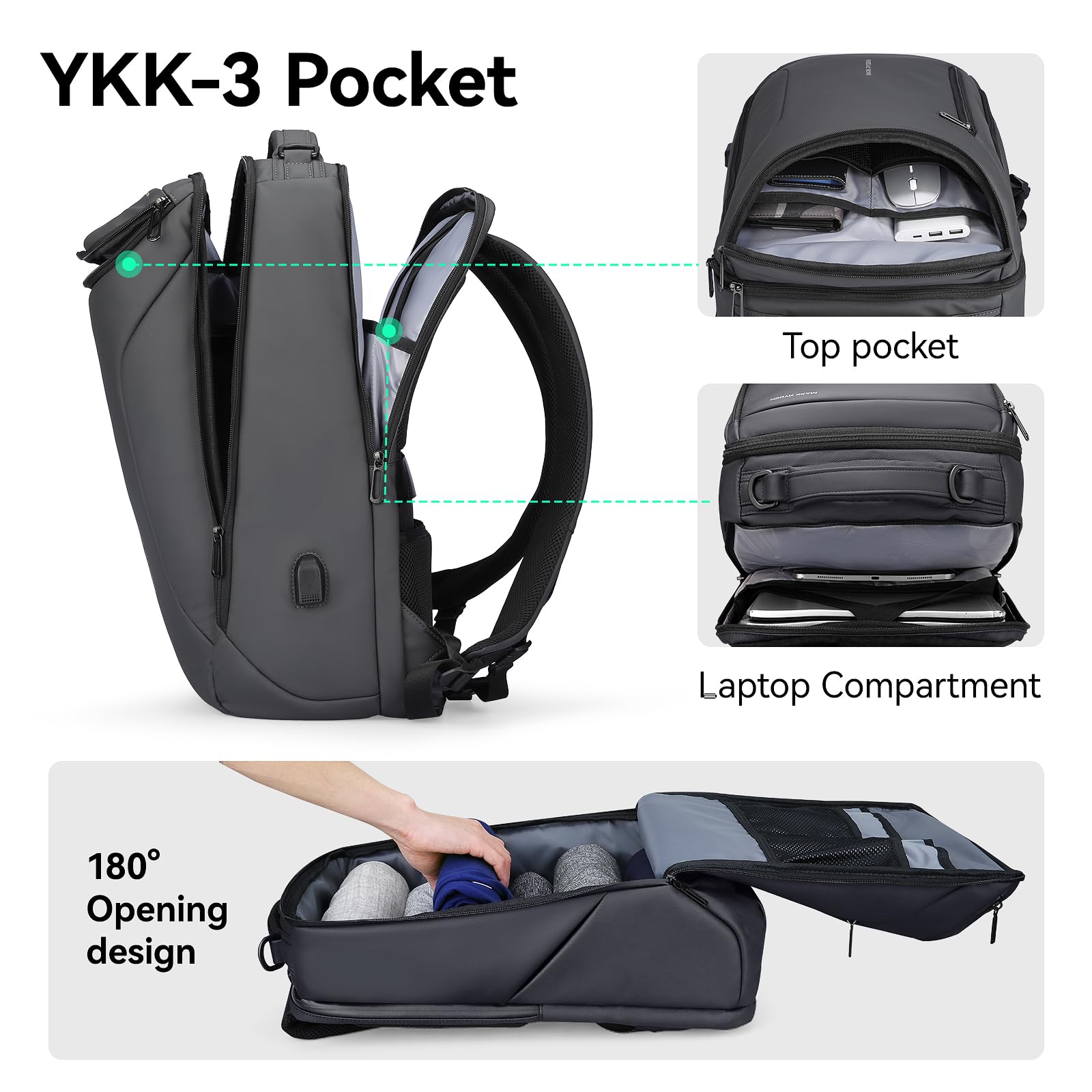 MARK RYDEN Men's Waterproof Business Backpack with USB Charging Port - Stylish Sport Car Design Laptop Backpack for Work & Travel - Fits 17.3 Inch Notebook - Perfect for Office, Commuting & Business Trips