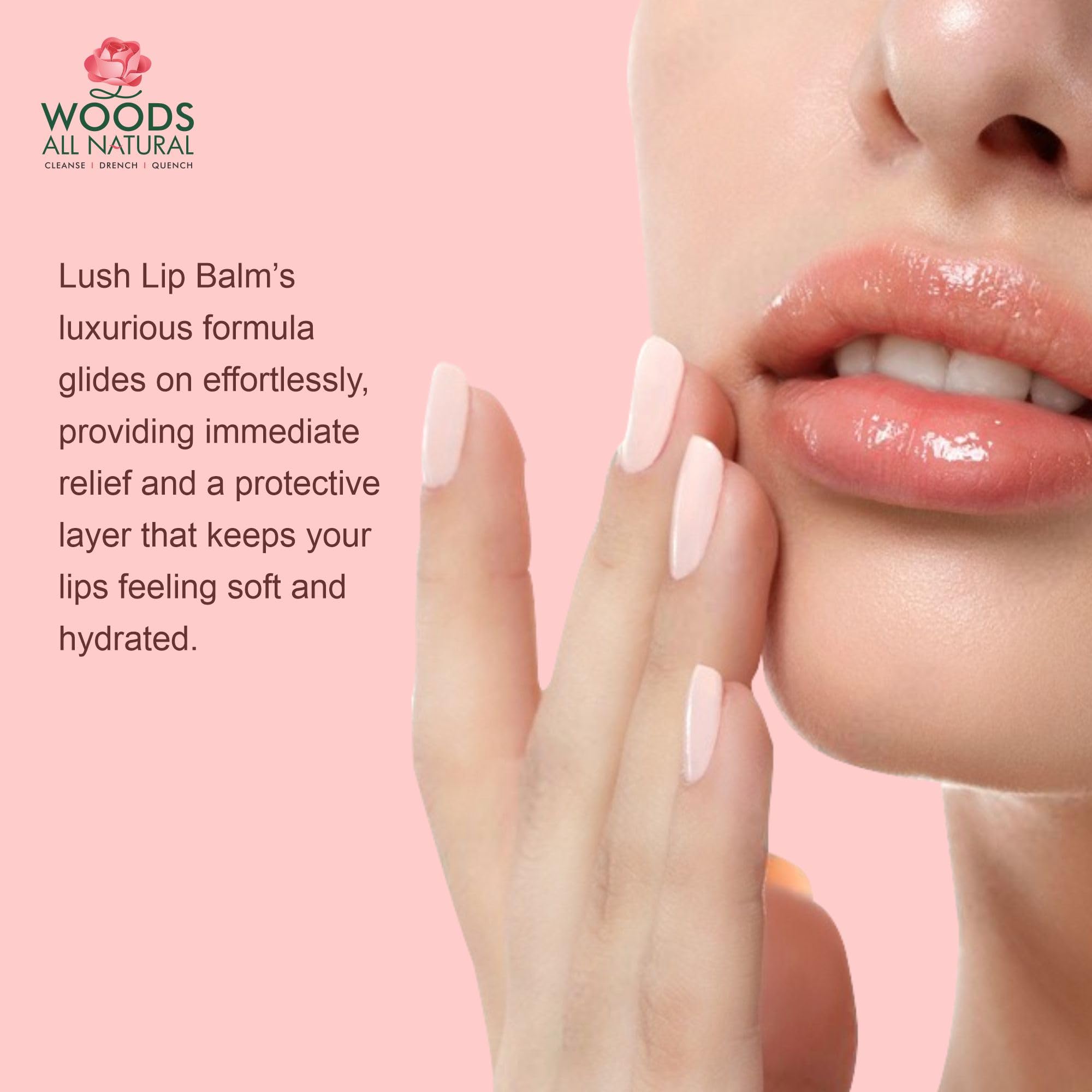 Woods All Natural Lush Lip Balm for Pink Lips - Vitamin E, Shea Butter & Jojoba Oil Lip Care | Hydrating Treatment for Dark & Chapped Lips | SPF Protection | 10g Cosmopolitan | Perfect for Daily Use, Outdoor Activities & Winter Lip Care