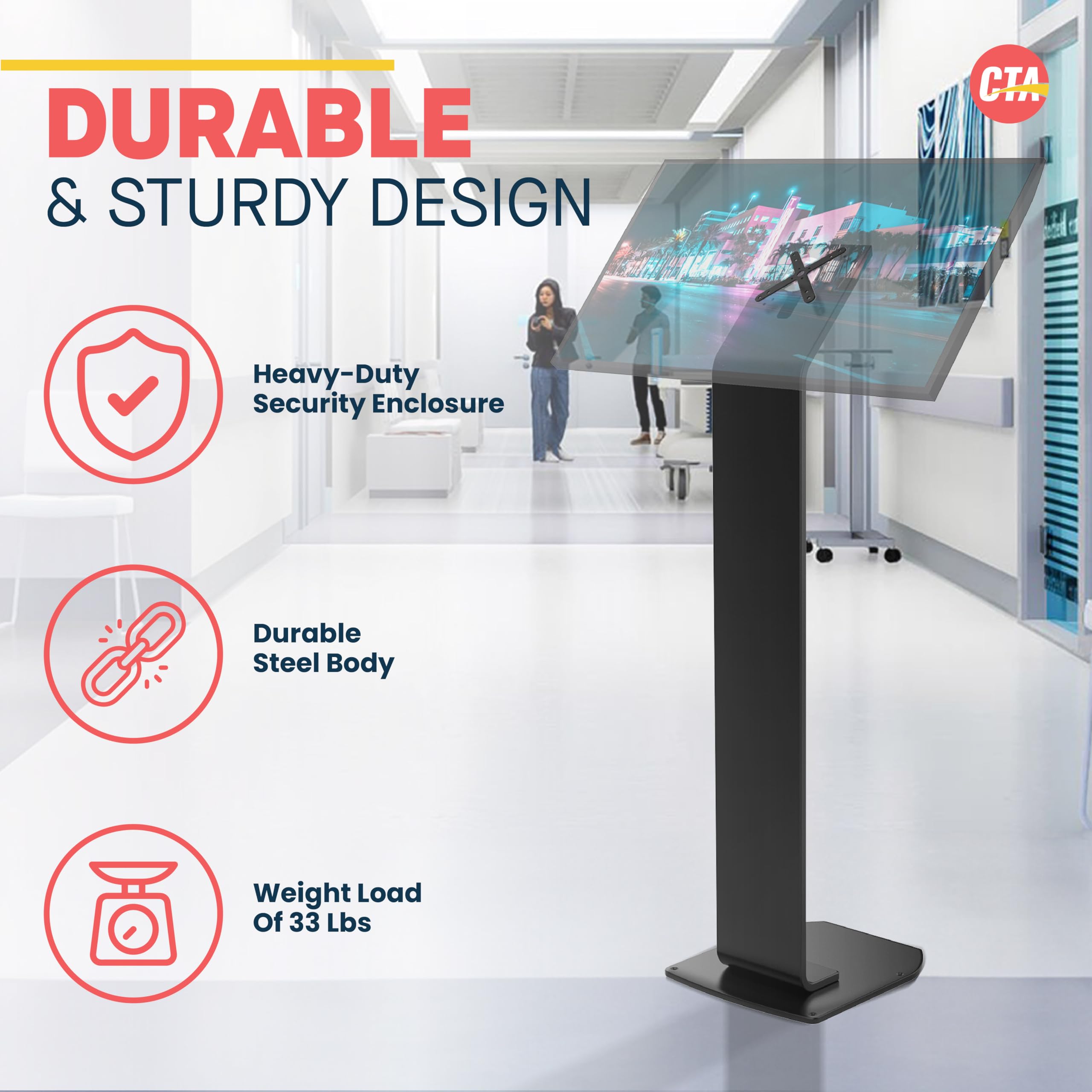 Heavy-Duty VESA Compatible Floor Stand Kiosk with Cable Management System - Scratch Resistant Weighted Base & Kitting Options (Black) | Perfect for Retail Displays, Trade Shows & Interactive Kiosks